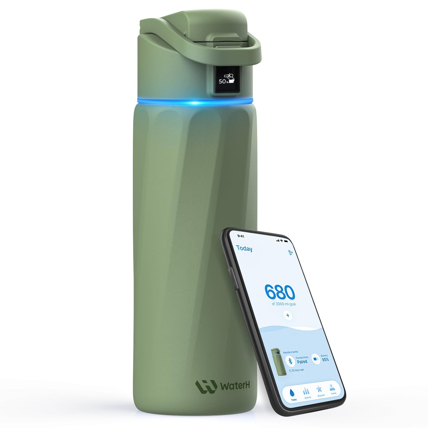 WATERH Smart Water Bottle with Reminder to Drink Water, 24oz