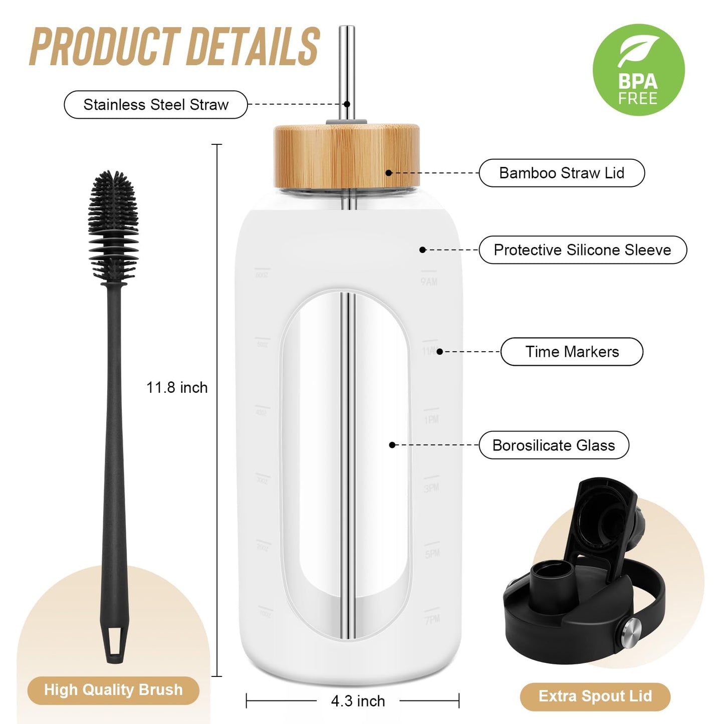 FULBEVY Glass Water Bottles 64 oz