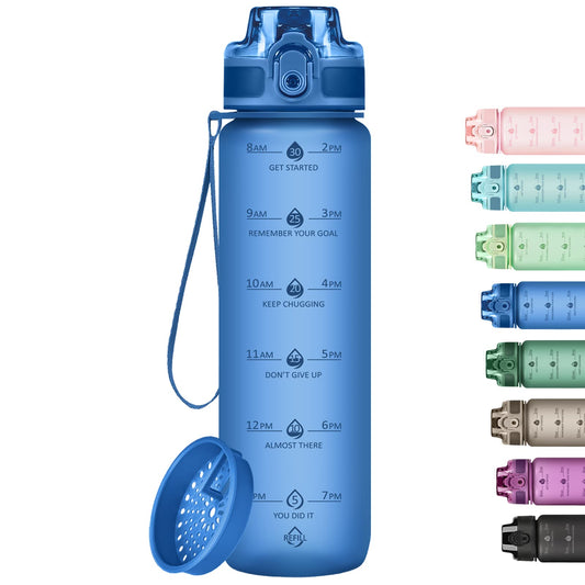 Alwager 32oz Motivational Water Bottles with Time Marker & Fruit Strainer