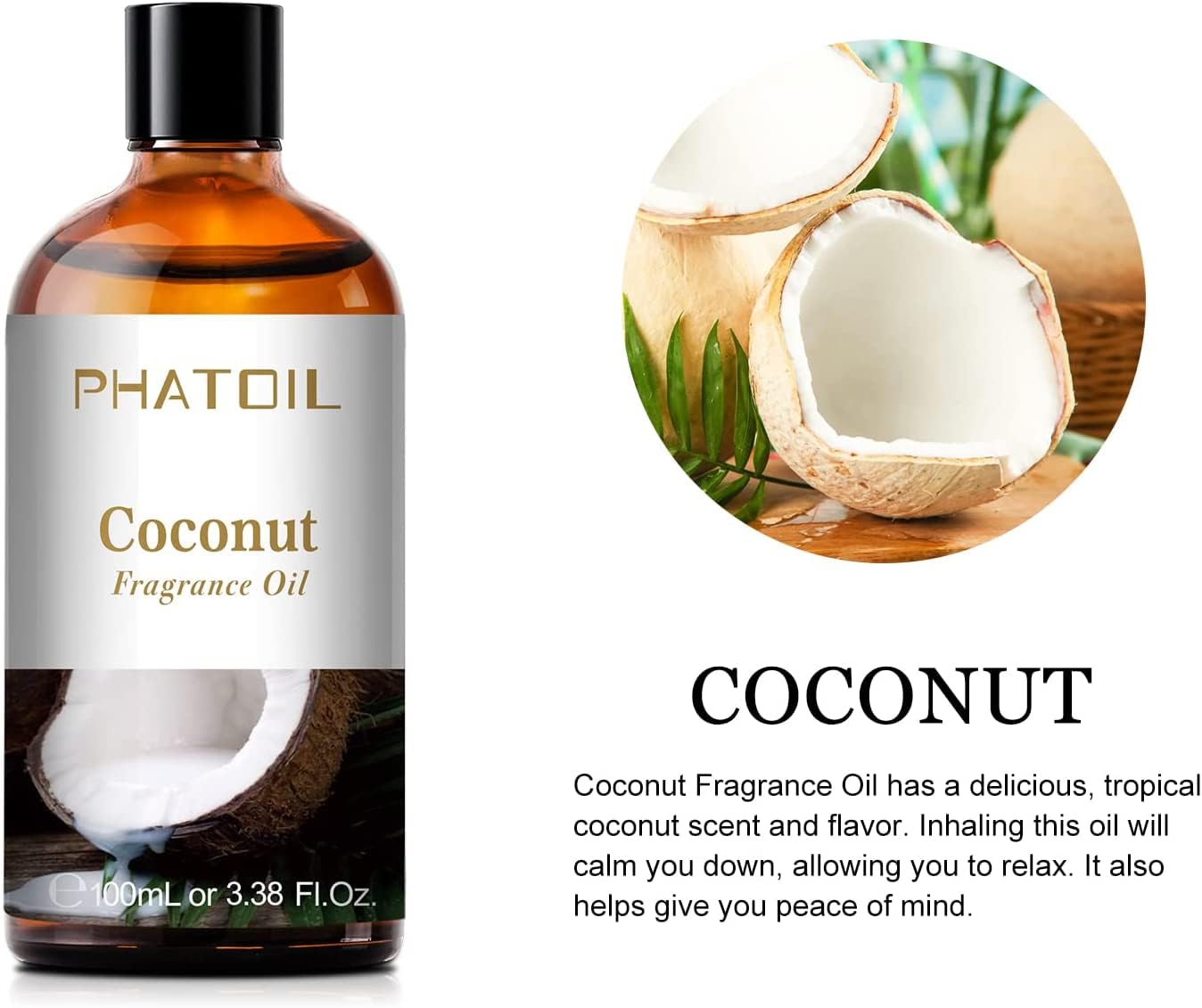 PHATOIL 3.38FL.OZ Coconut & Vanilla Fragrance Oils for Aromatherapy