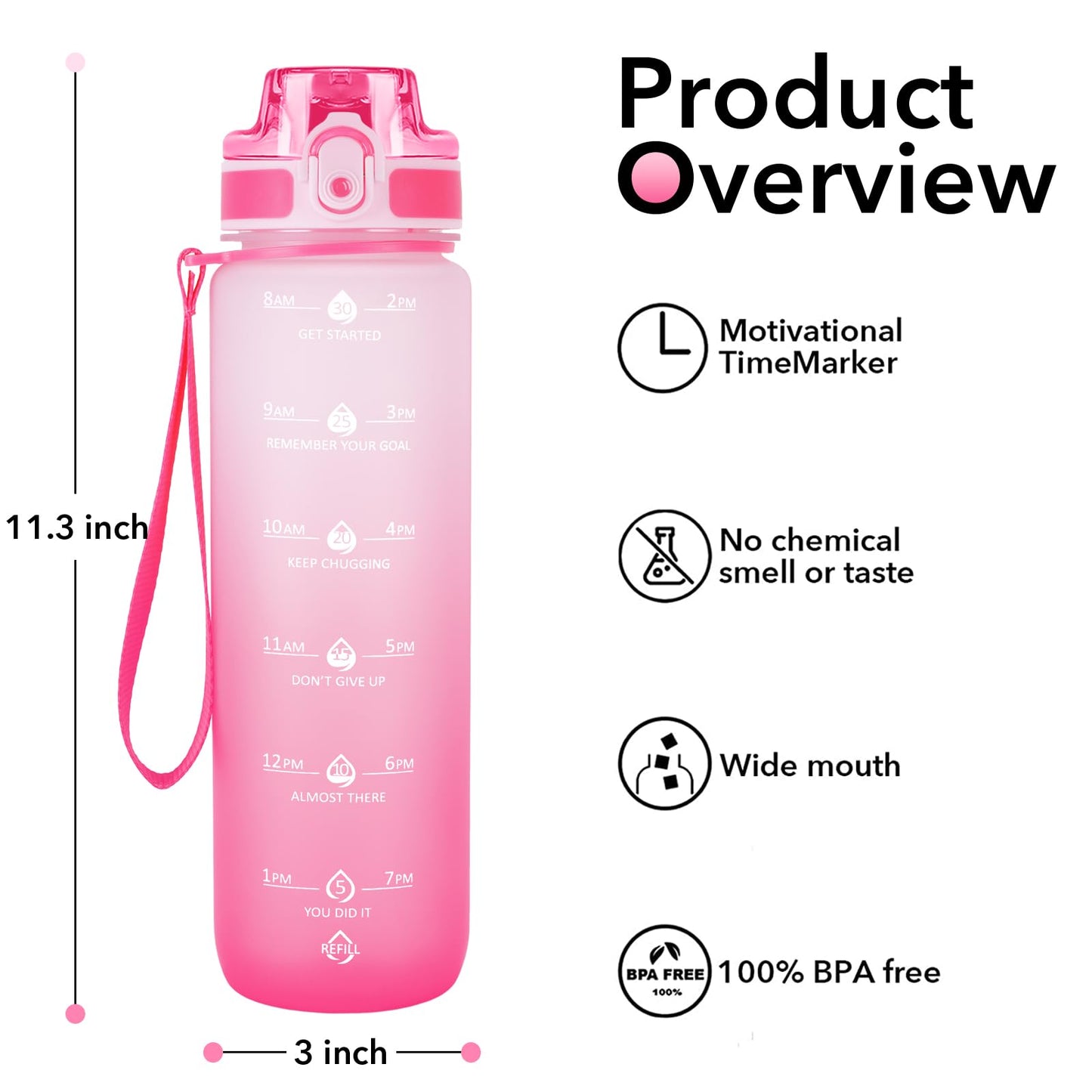 Alwager 32oz Motivational Water Bottles with Time Marker & Fruit Strainer