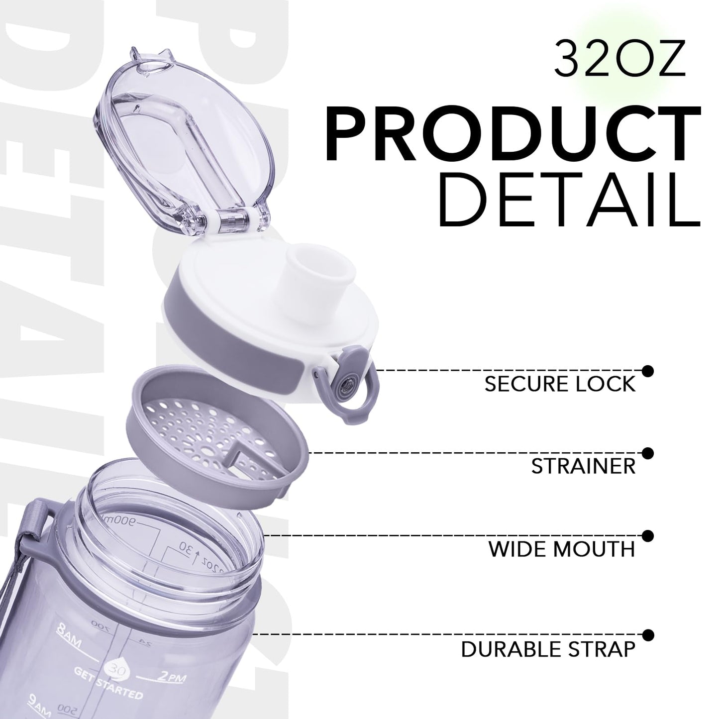 Alwager 32oz Motivational Water Bottles with Time Marker & Fruit Strainer