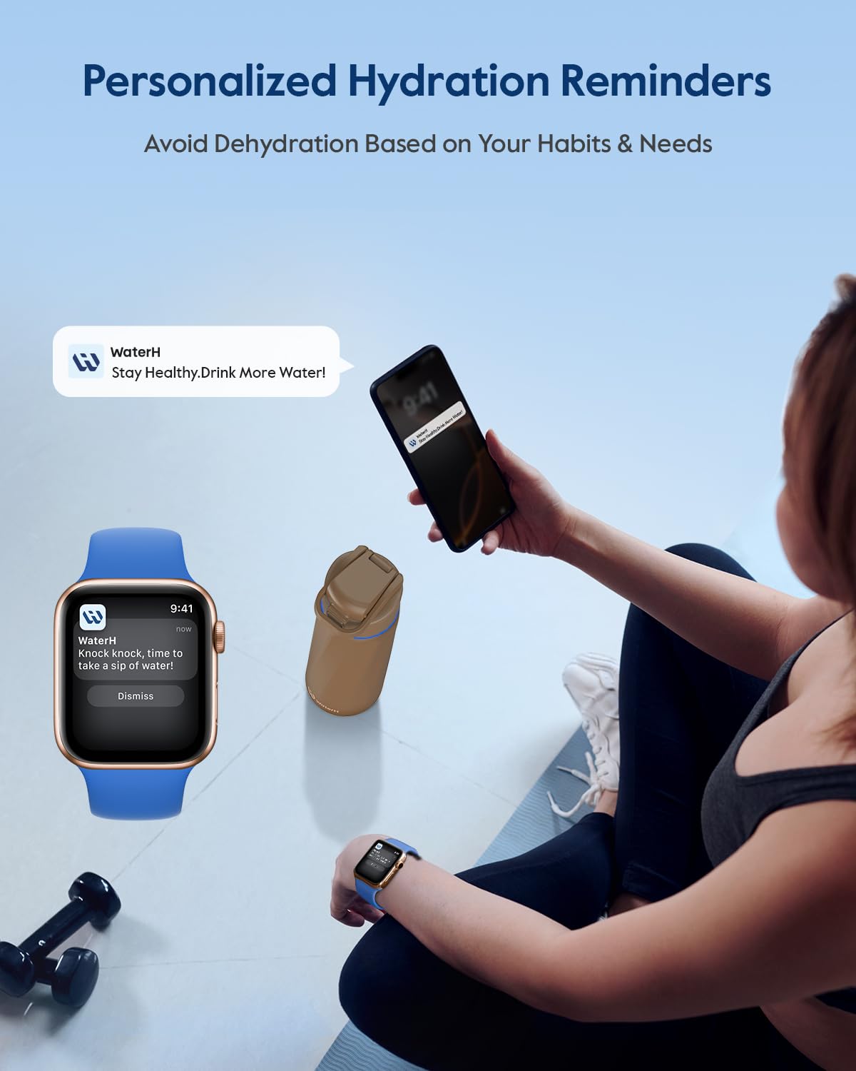 WATERH Smart Water Bottle with Reminder to Drink Water, 24oz