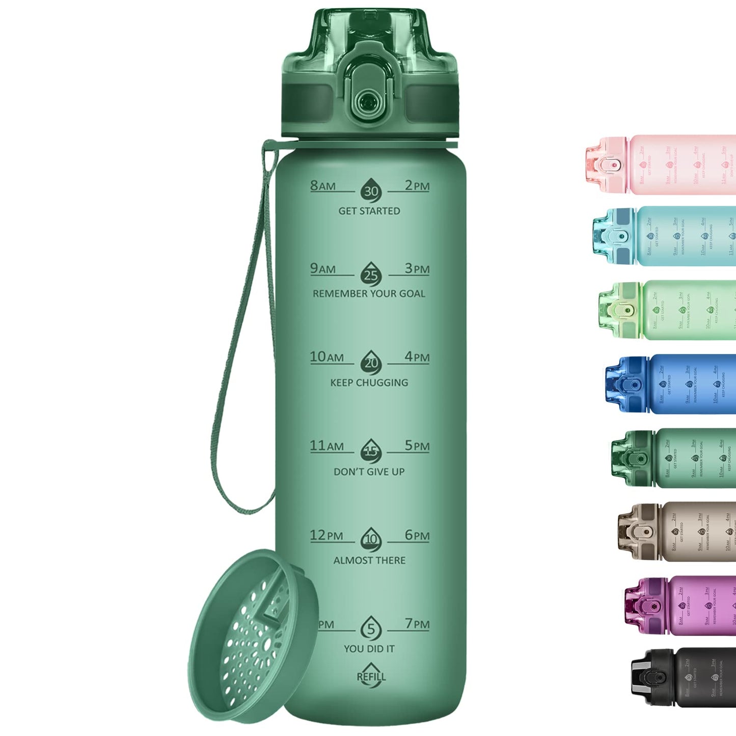 Alwager 32oz Motivational Water Bottles with Time Marker & Fruit Strainer