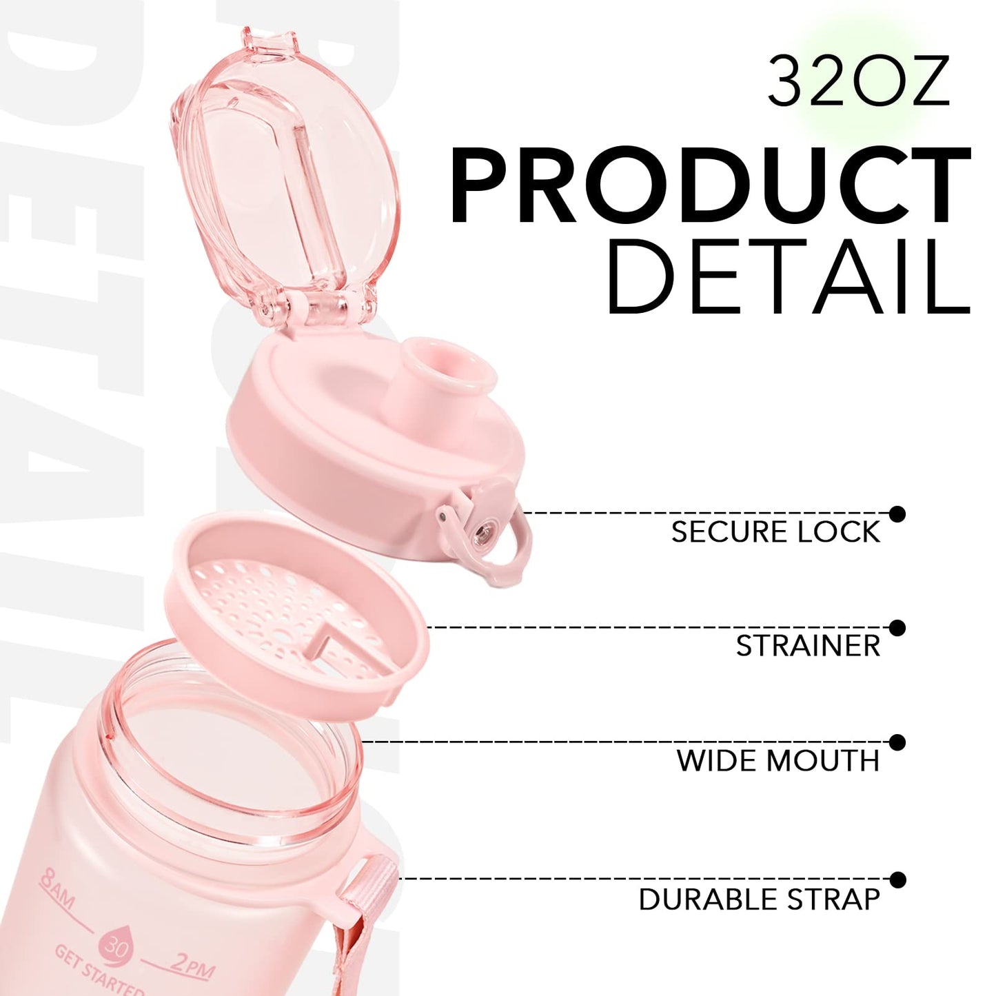 Alwager 32oz Motivational Water Bottles with Time Marker & Fruit Strainer