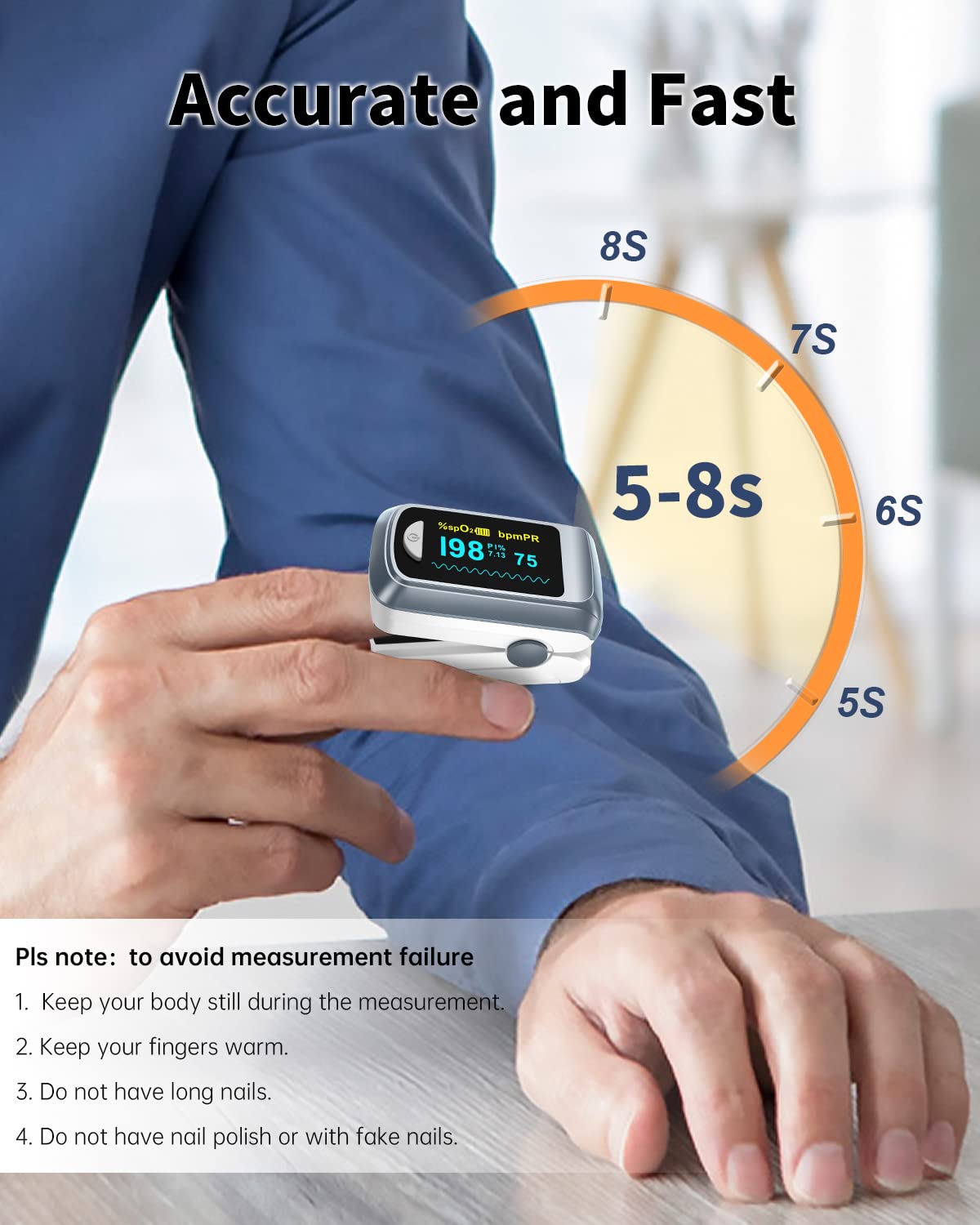Fingertip Pulse Oximeter Blood Oxygen Saturation Monitor Pulse Ox