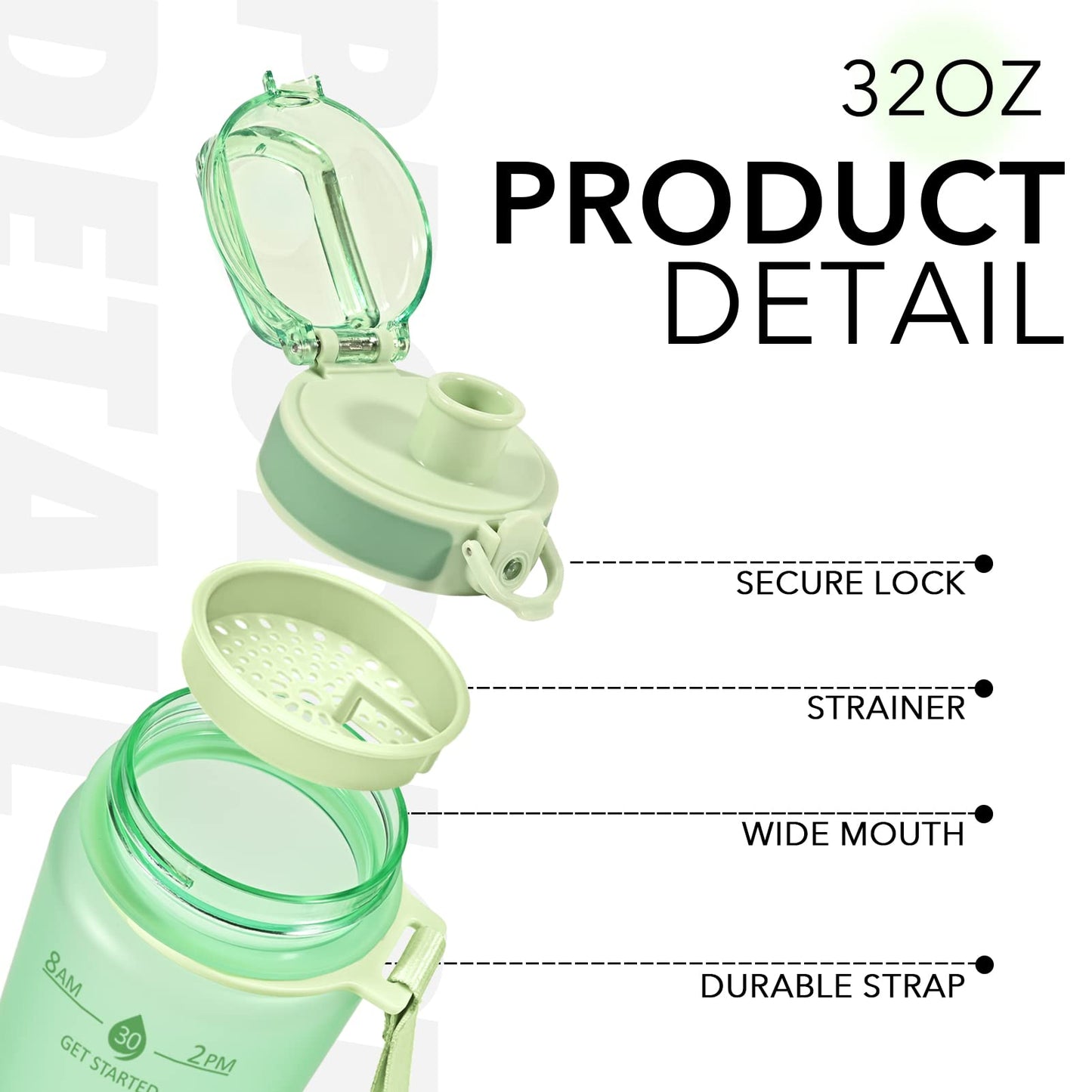 Alwager 32oz Motivational Water Bottles with Time Marker & Fruit Strainer