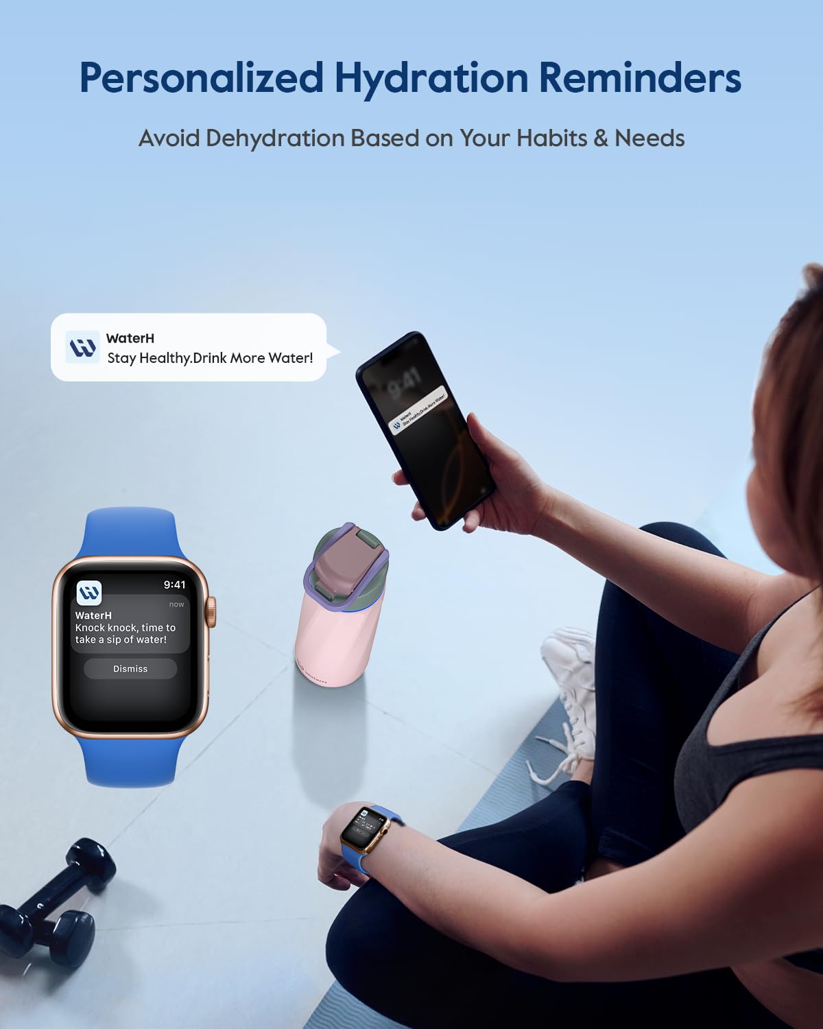 WATERH Smart Water Bottle with Reminder to Drink Water, 24oz
