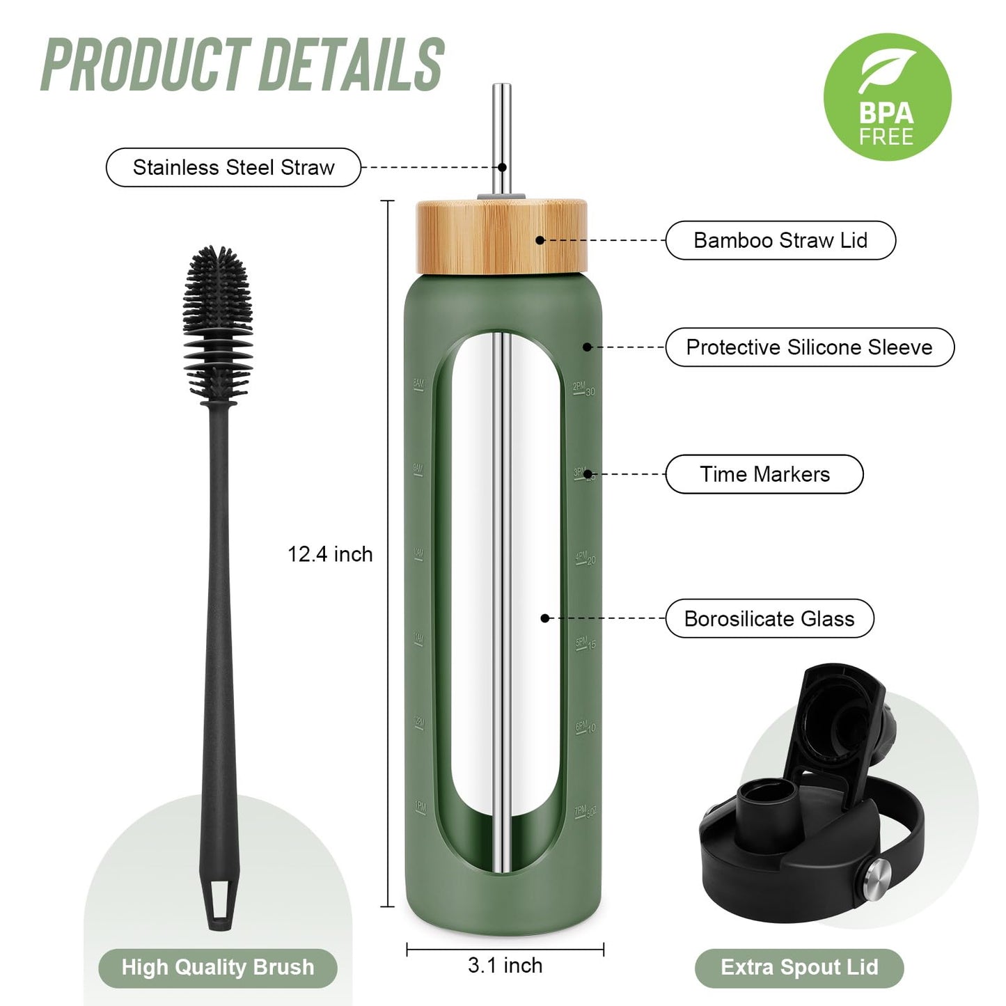 FULBEVY Glass Water Bottles 64 oz
