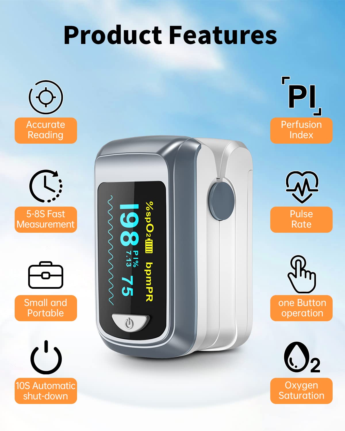Fingertip Pulse Oximeter Blood Oxygen Saturation Monitor Pulse Ox