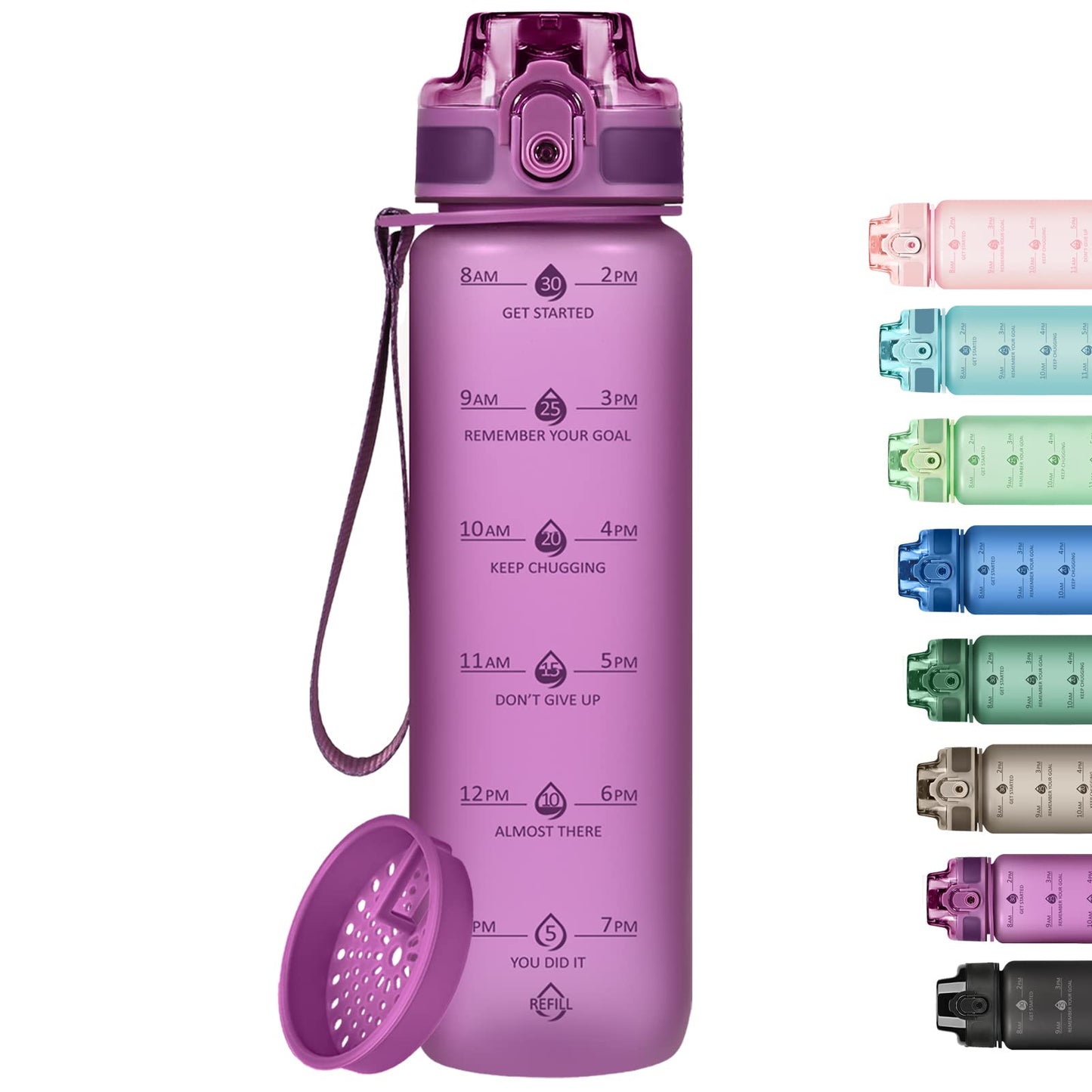 Alwager 32oz Motivational Water Bottles with Time Marker & Fruit Strainer