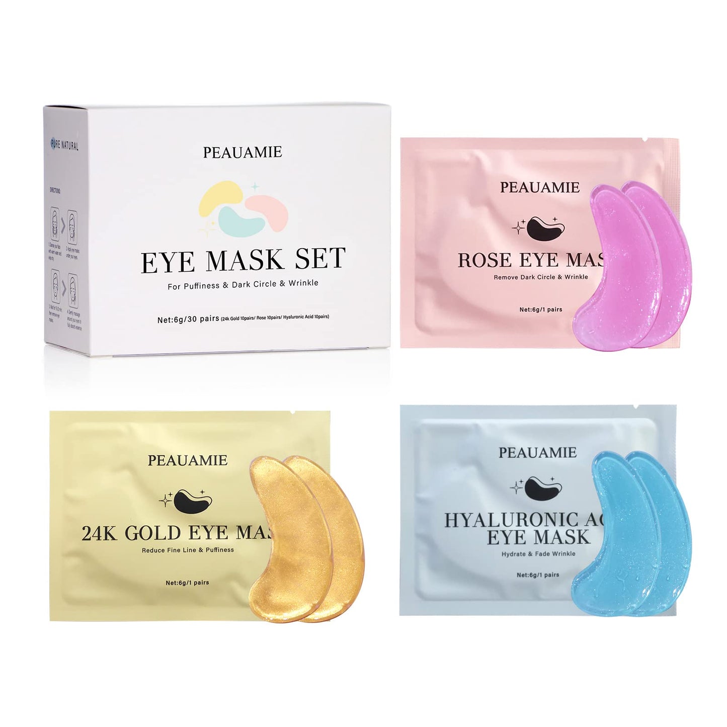 PEAUAMIE Under Eye Patches Gold and Hyaluronic Acid for puffy eyes