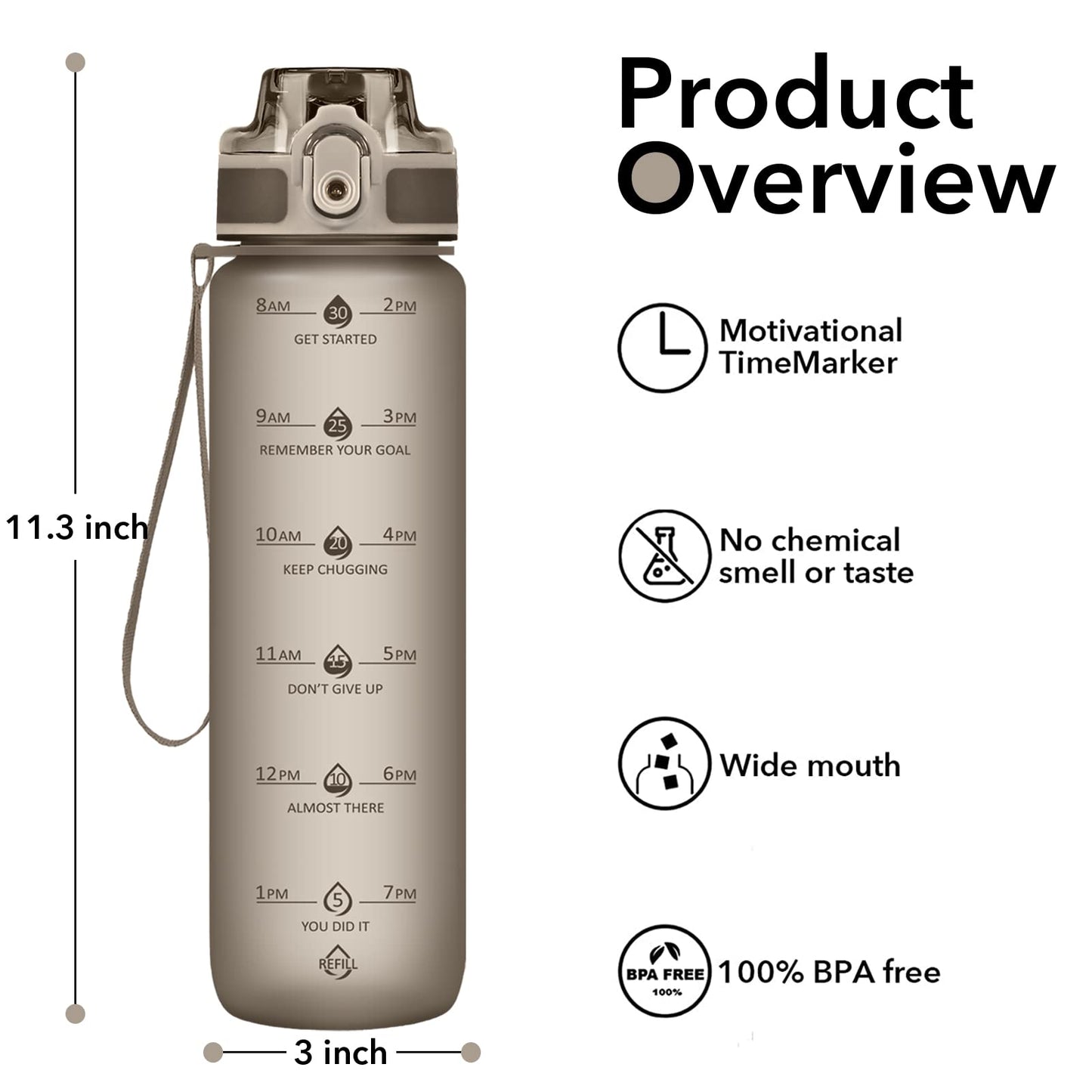 Alwager 32oz Motivational Water Bottles with Time Marker & Fruit Strainer