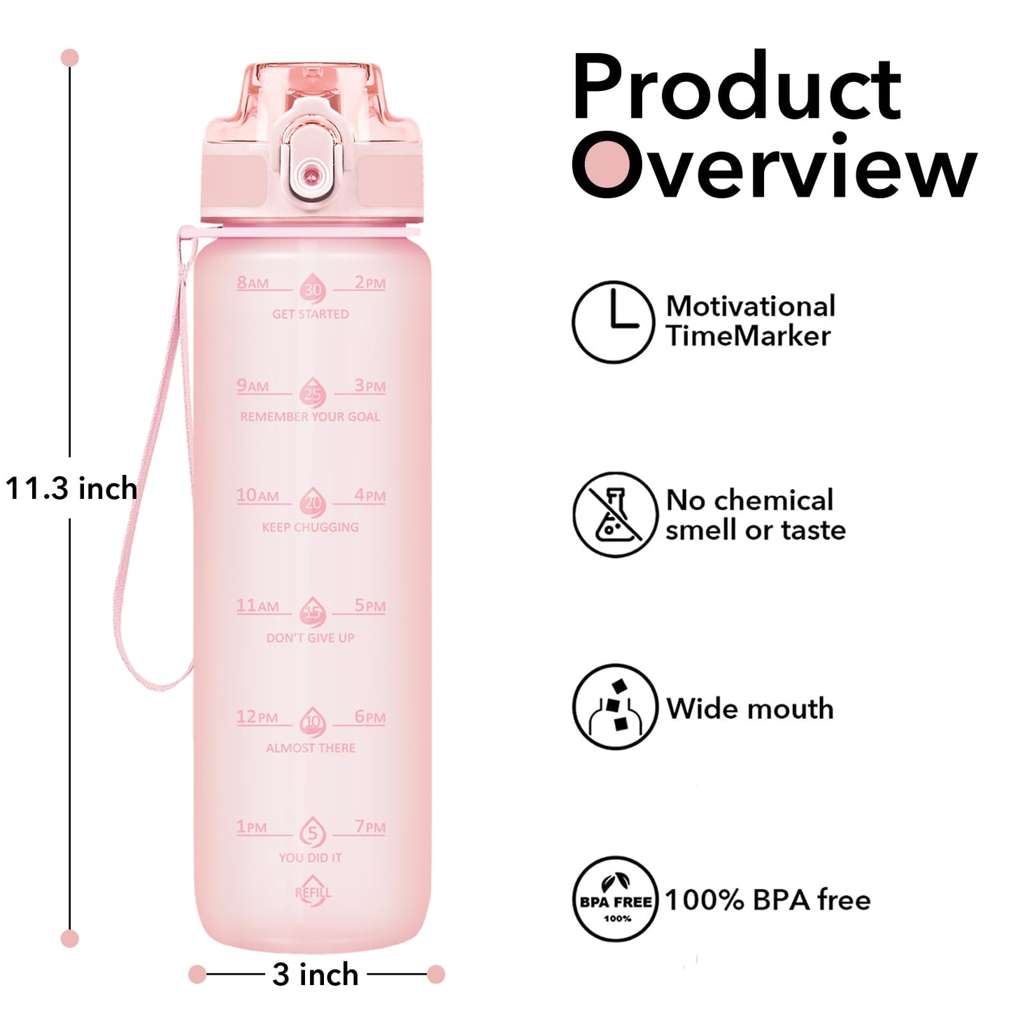 Alwager 32oz Motivational Water Bottles with Time Marker & Fruit Strainer