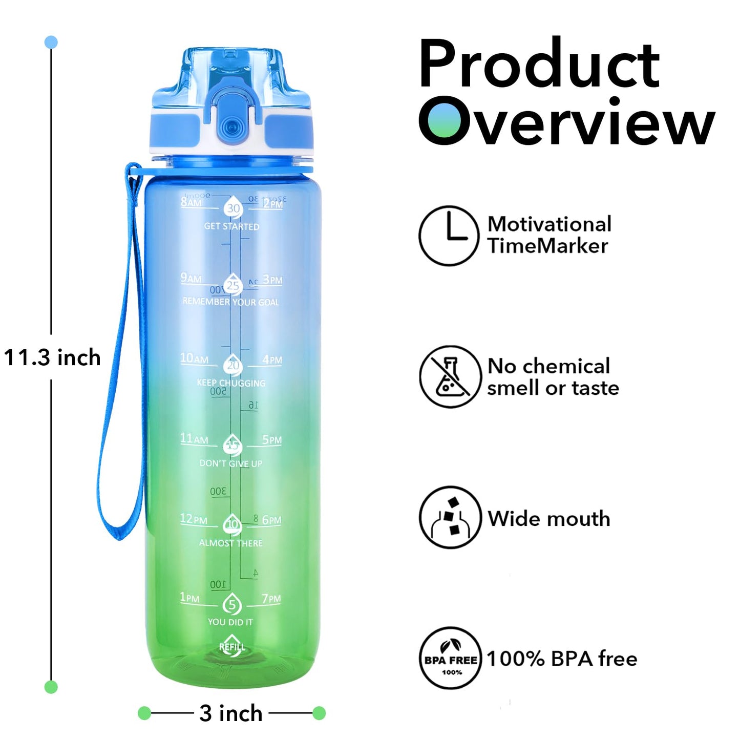 Alwager 32oz Motivational Water Bottles with Time Marker & Fruit Strainer