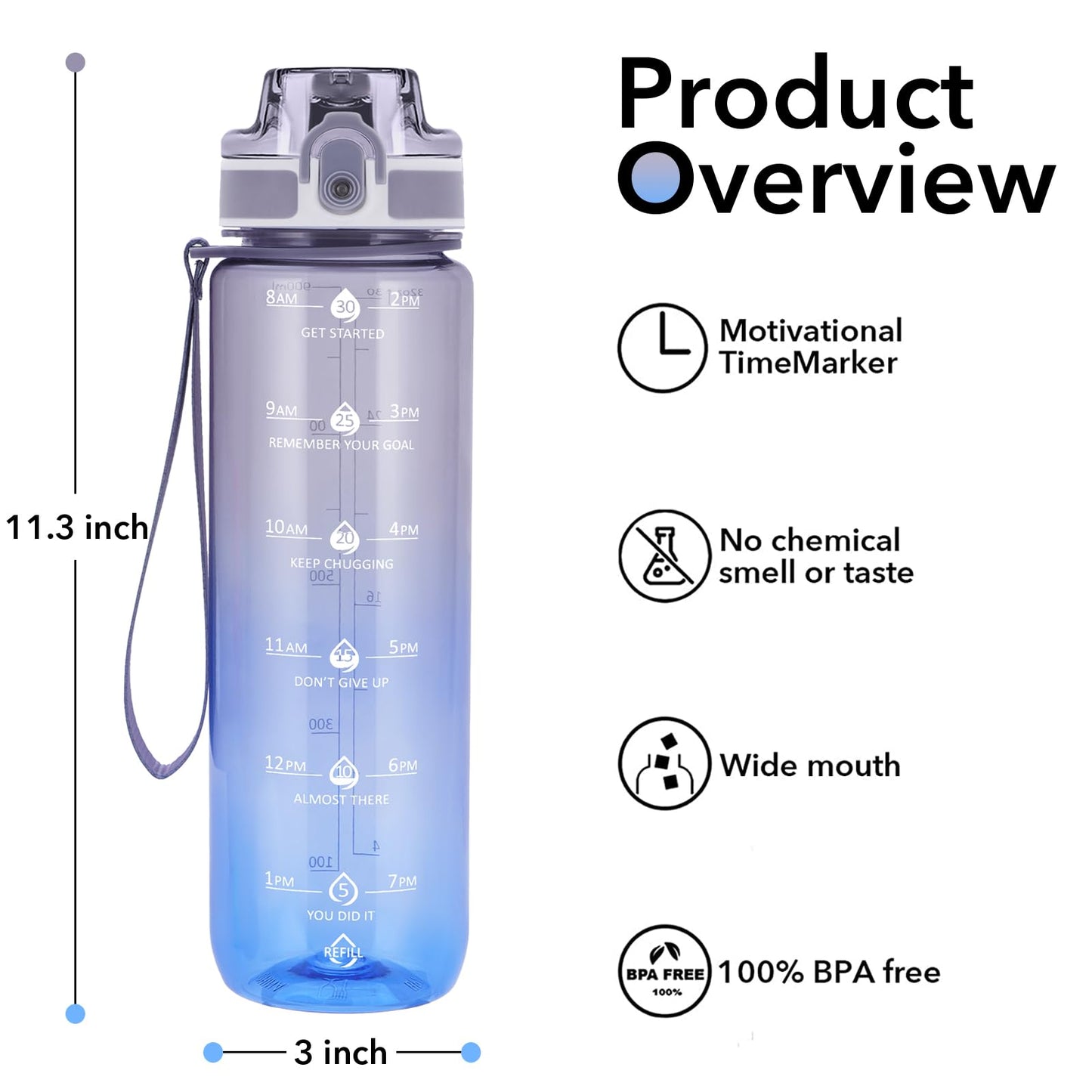 Alwager 32oz Motivational Water Bottles with Time Marker & Fruit Strainer