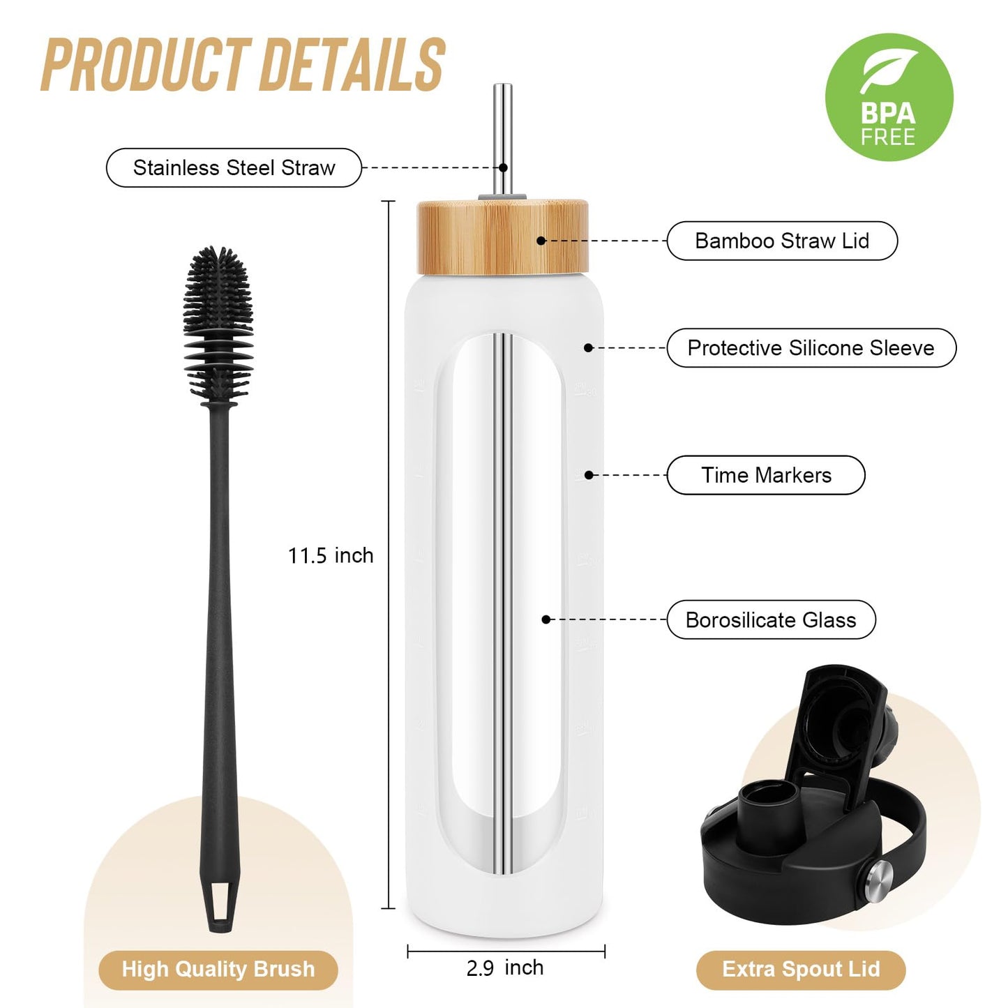 FULBEVY Glass Water Bottles 64 oz