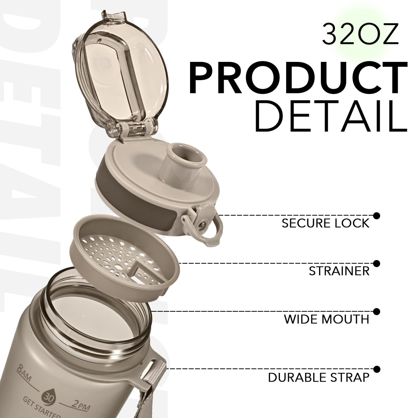 Alwager 32oz Motivational Water Bottles with Time Marker & Fruit Strainer