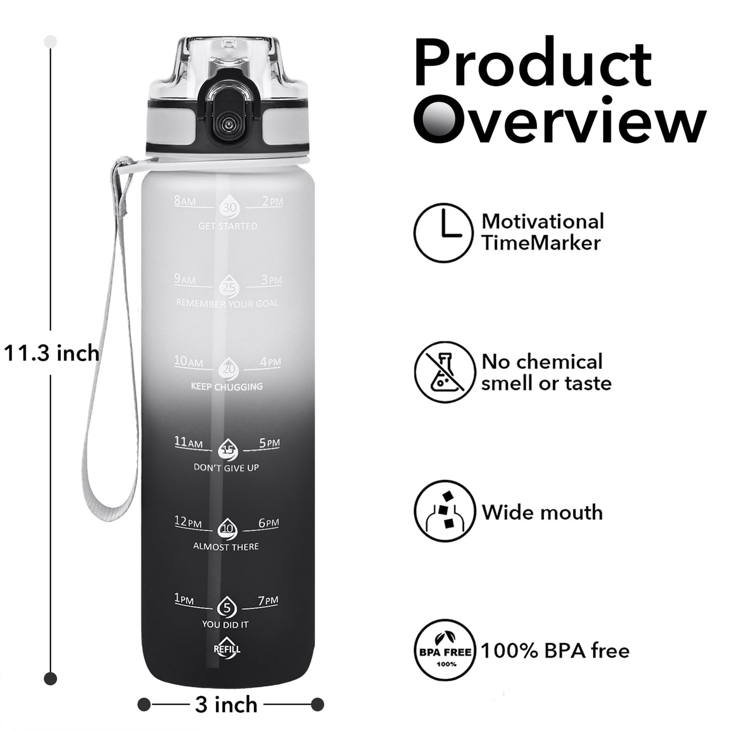 Alwager 32oz Motivational Water Bottles with Time Marker & Fruit Strainer