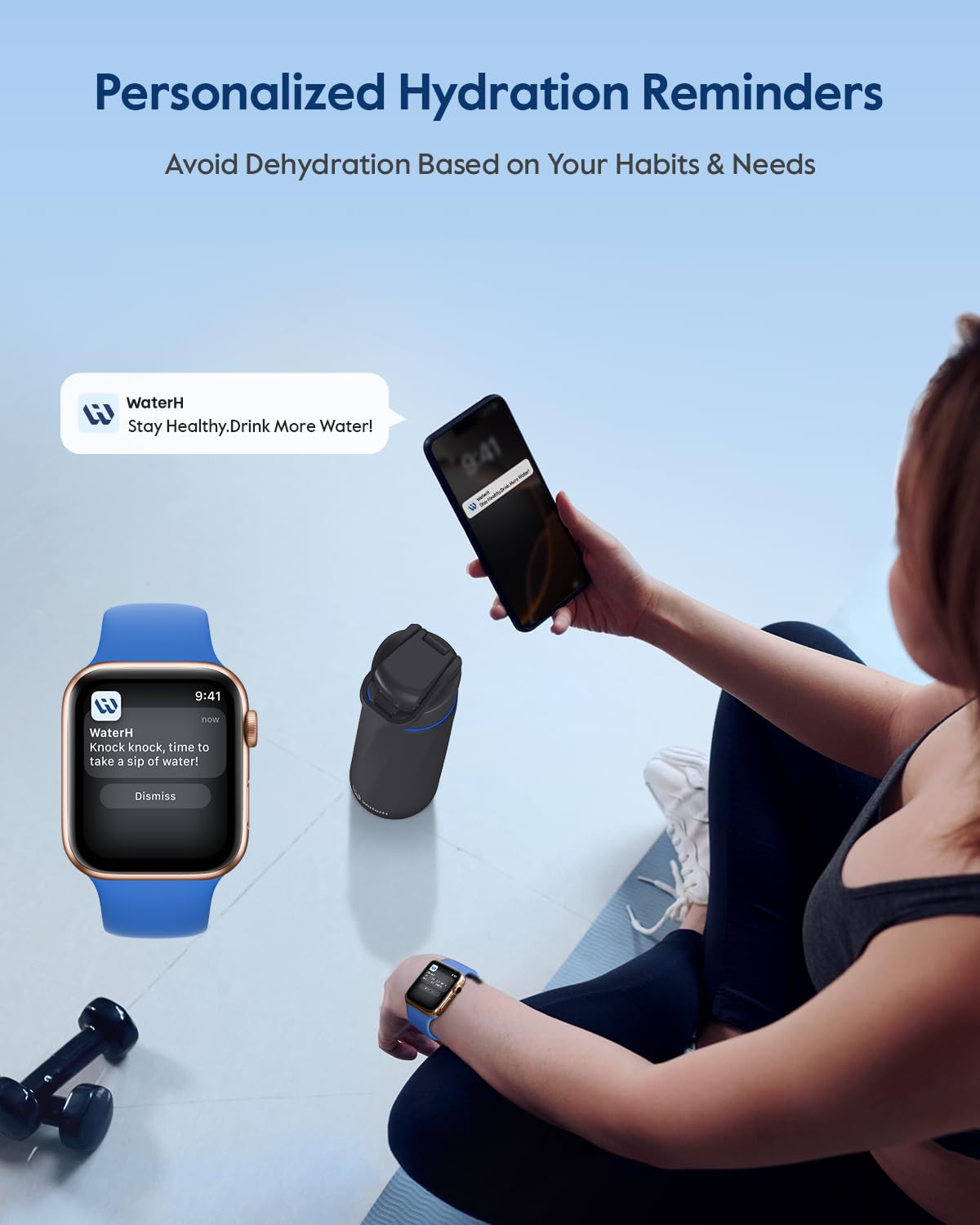 WATERH Smart Water Bottle with Reminder to Drink Water, 24oz