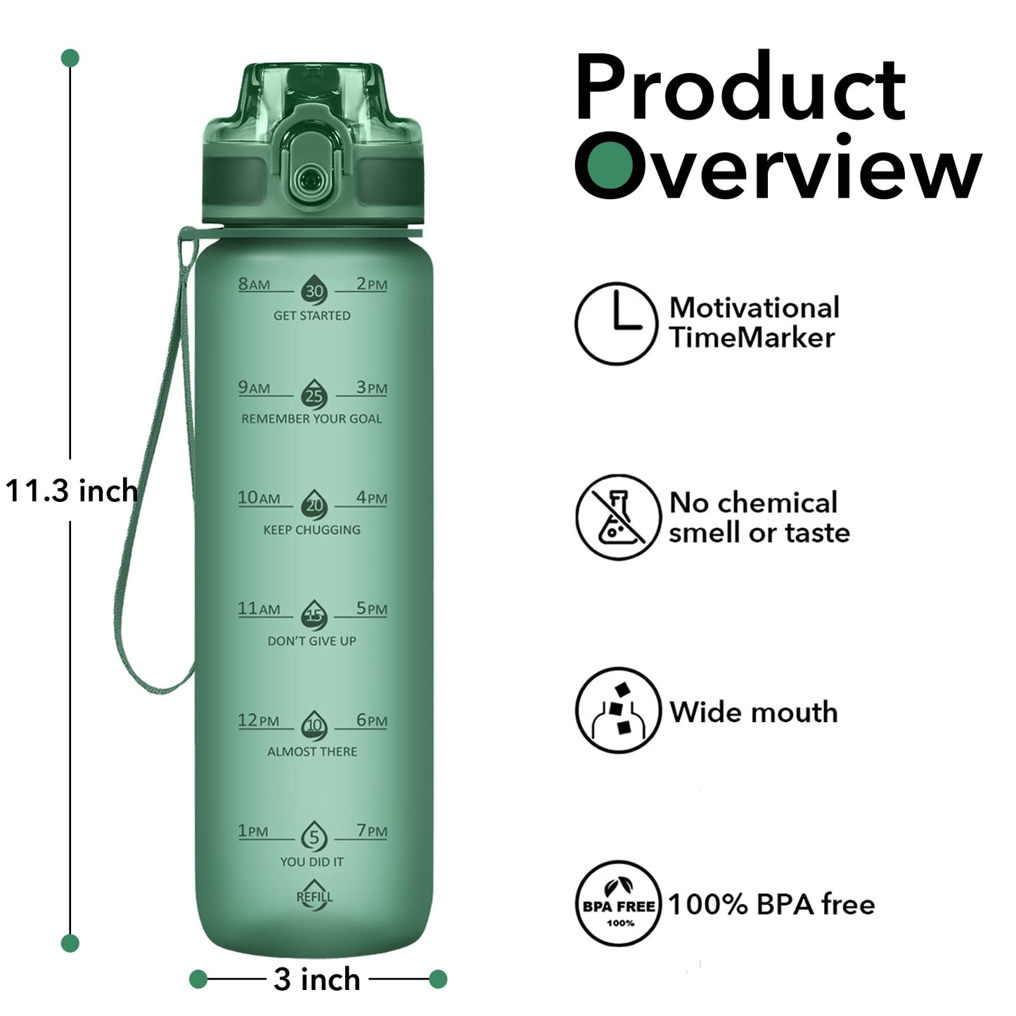 Alwager 32oz Motivational Water Bottles with Time Marker & Fruit Strainer