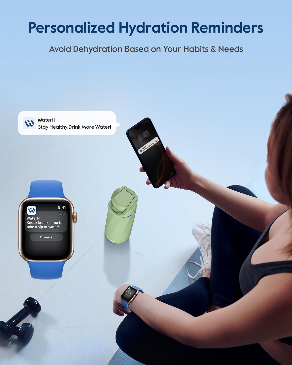 WATERH Smart Water Bottle with Reminder to Drink Water, 24oz