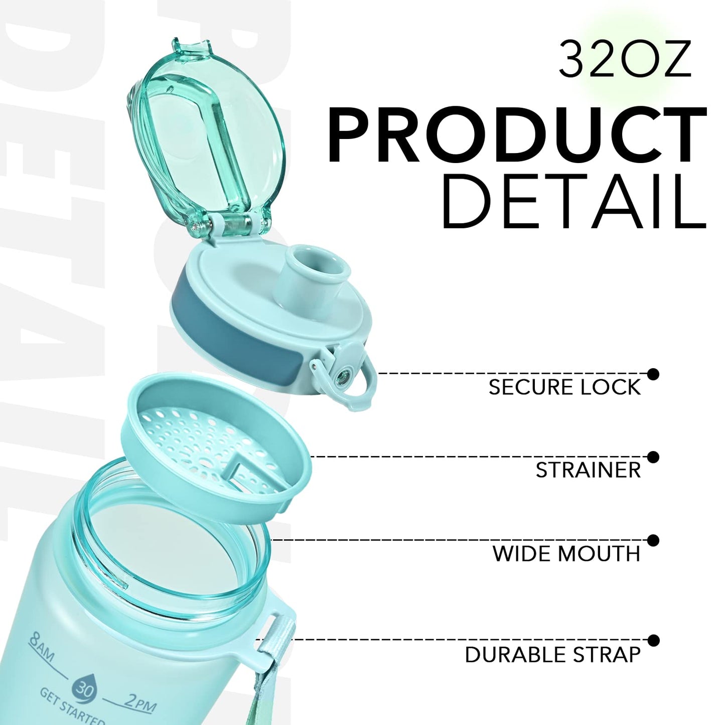 Alwager 32oz Motivational Water Bottles with Time Marker & Fruit Strainer