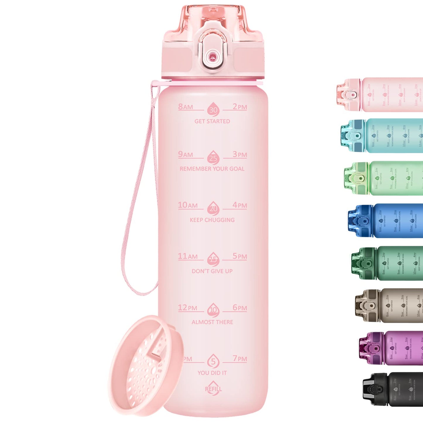Alwager 32oz Motivational Water Bottles with Time Marker & Fruit Strainer