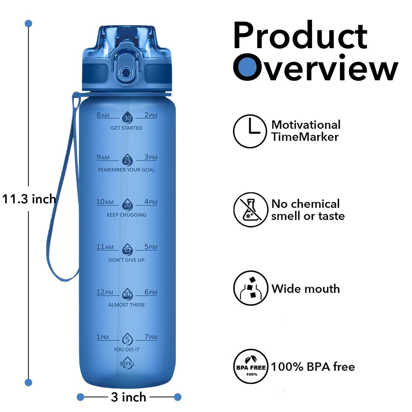 Alwager 32oz Motivational Water Bottles with Time Marker & Fruit Strainer