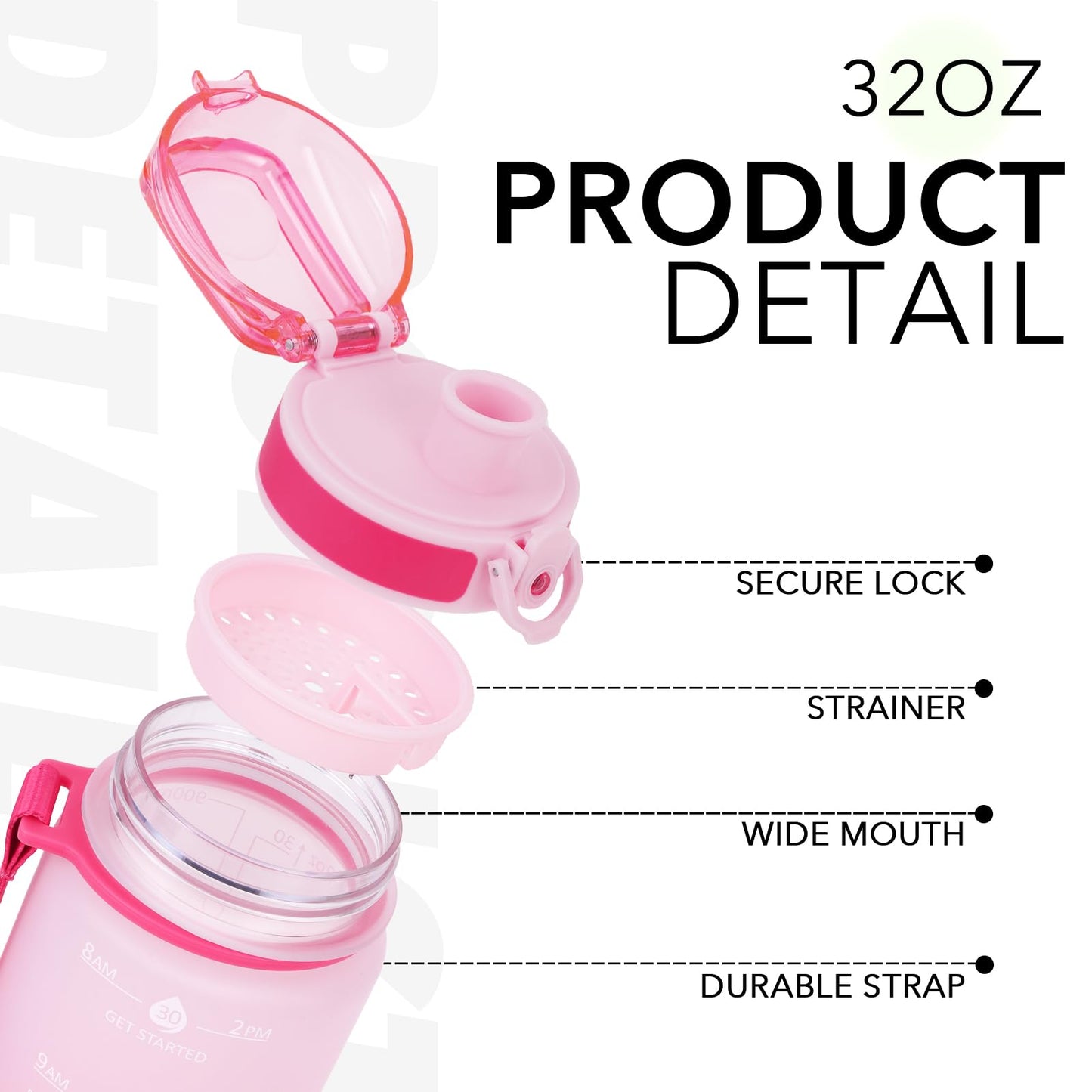 Alwager 32oz Motivational Water Bottles with Time Marker & Fruit Strainer