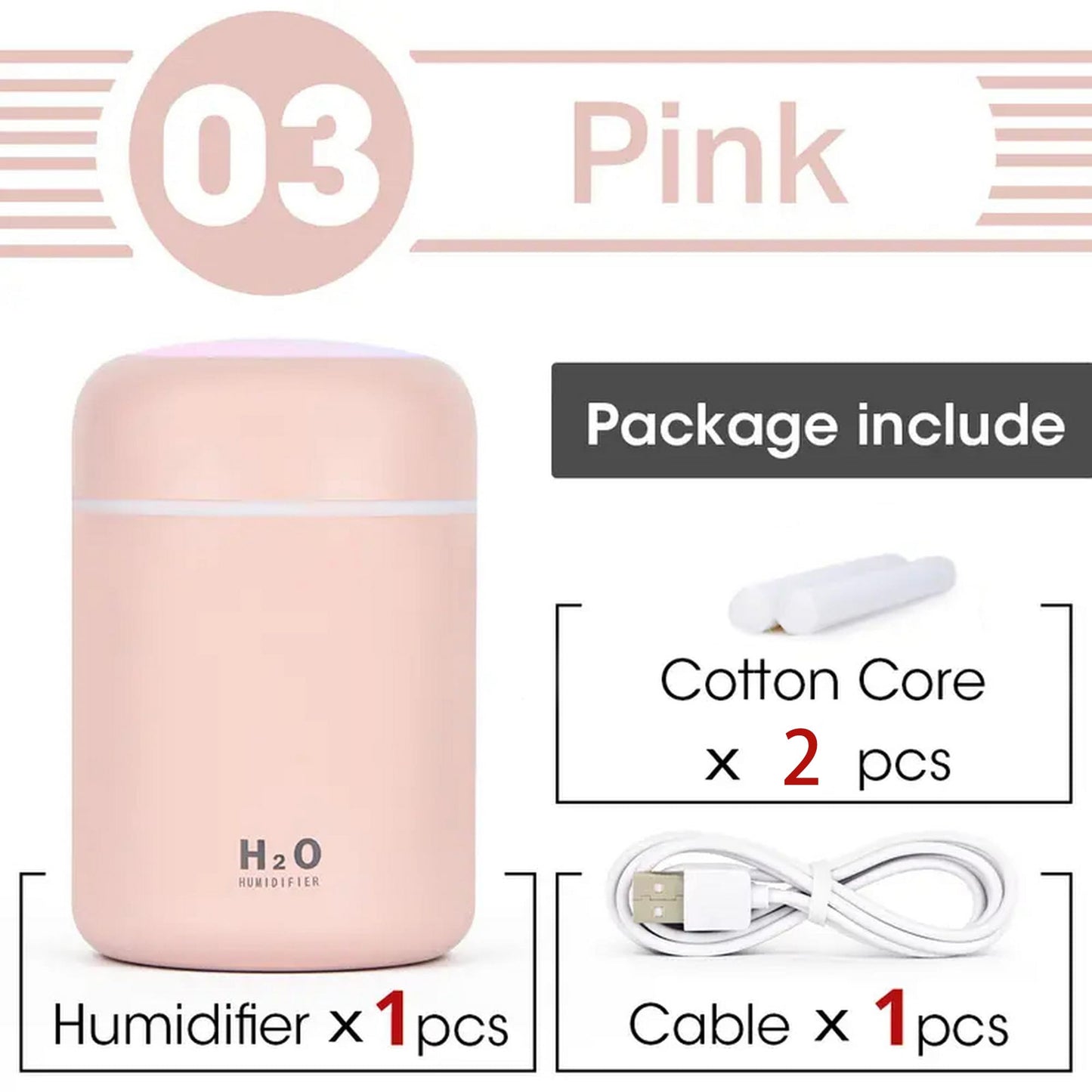 Portable Mini Humidifier, Colorful, Cool Mist, USB Powered.