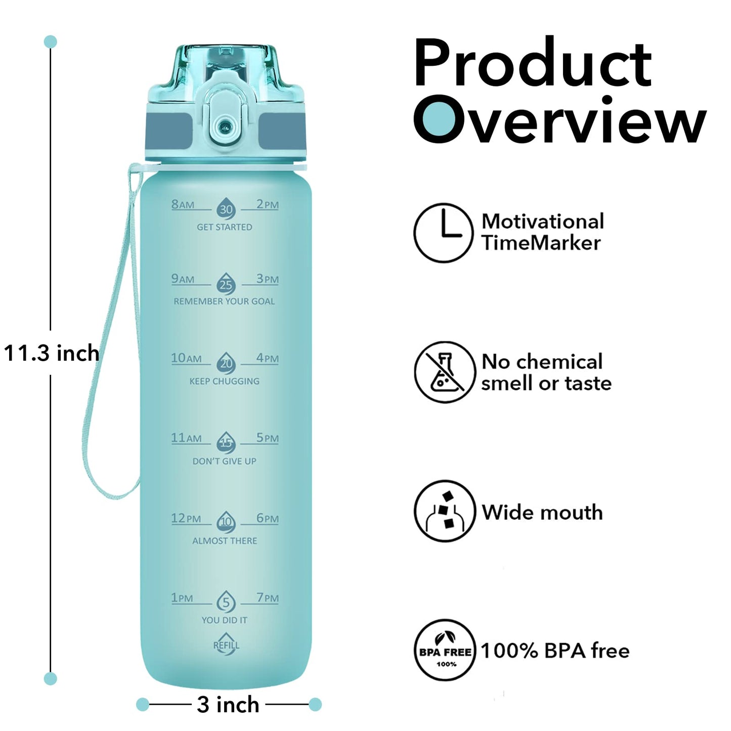 Alwager 32oz Motivational Water Bottles with Time Marker & Fruit Strainer