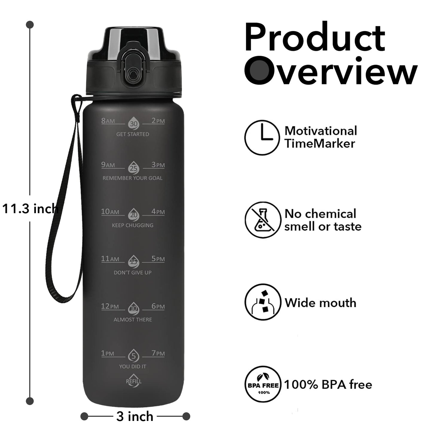Alwager 32oz Motivational Water Bottles with Time Marker & Fruit Strainer