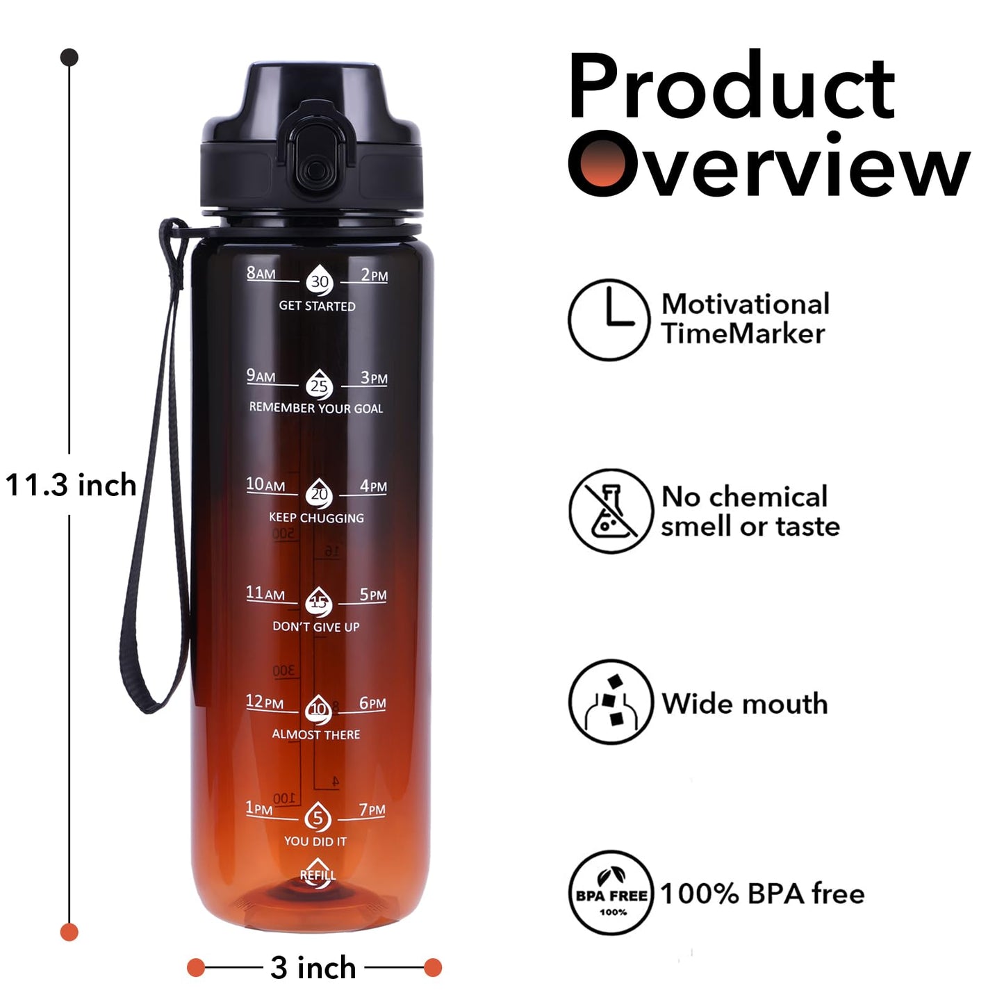 Alwager 32oz Motivational Water Bottles with Time Marker & Fruit Strainer