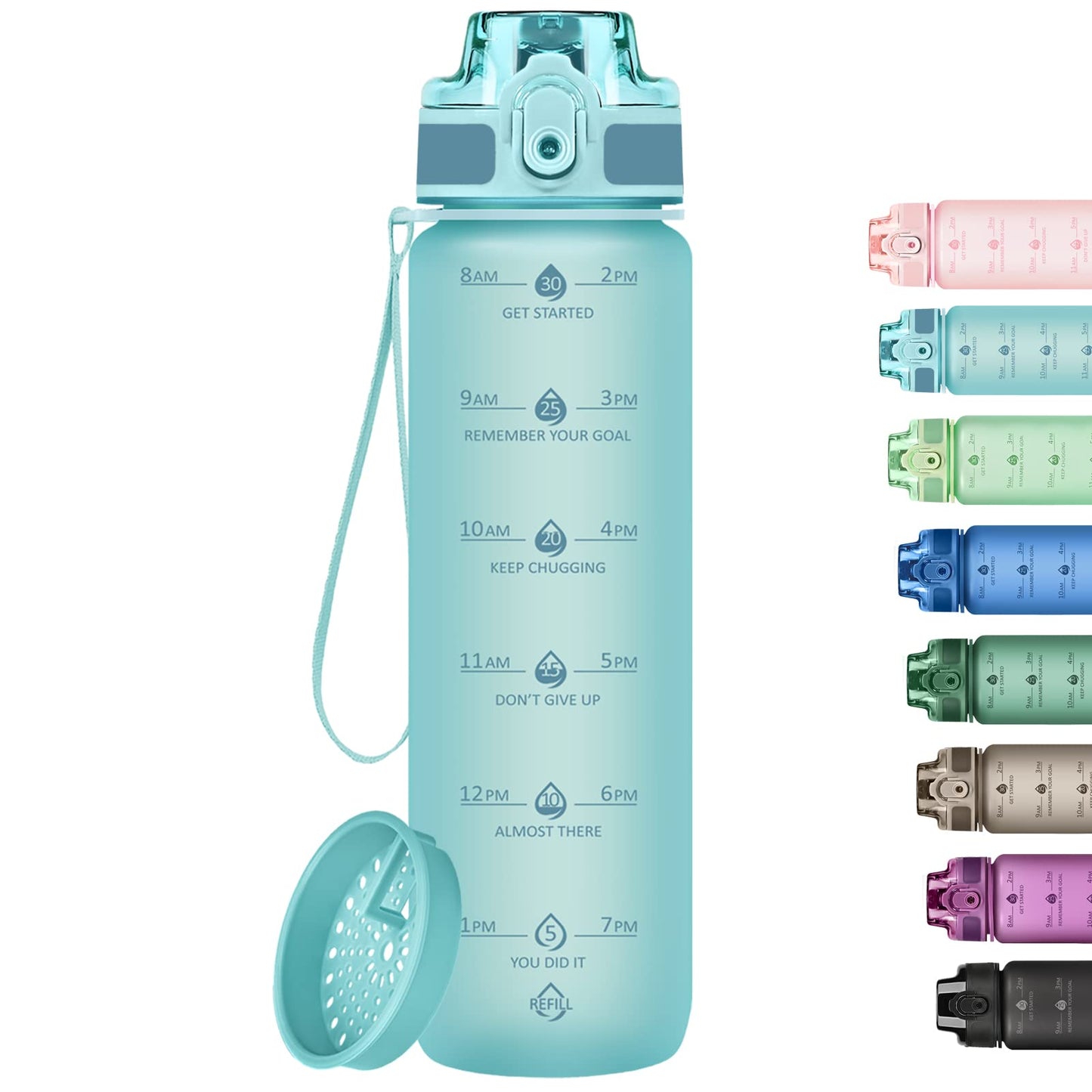 Alwager 32oz Motivational Water Bottles with Time Marker & Fruit Strainer