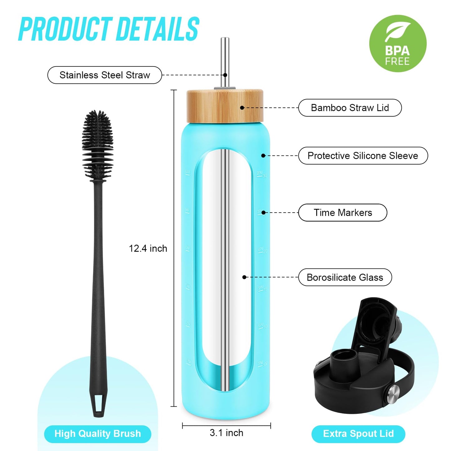 FULBEVY Glass Water Bottles 64 oz
