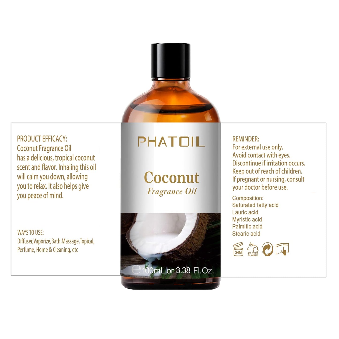 PHATOIL 3.38FL.OZ Coconut & Vanilla Fragrance Oils for Aromatherapy