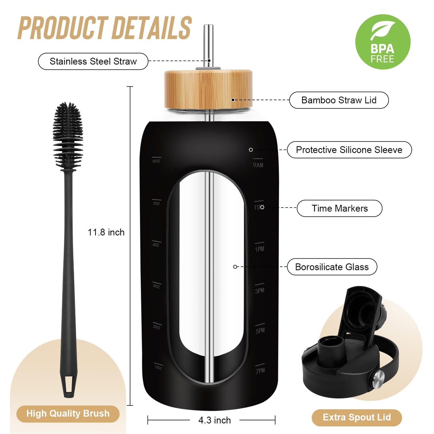 FULBEVY Glass Water Bottles 64 oz