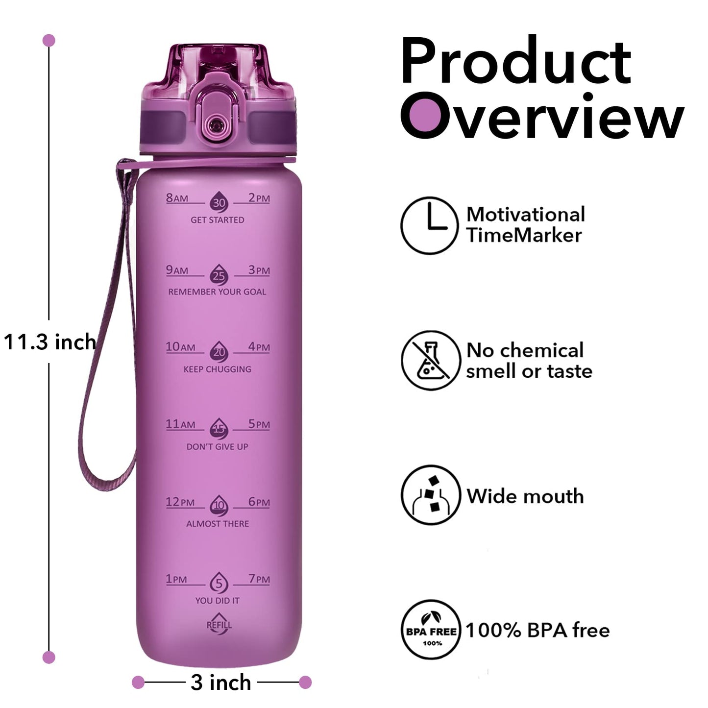 Alwager 32oz Motivational Water Bottles with Time Marker & Fruit Strainer