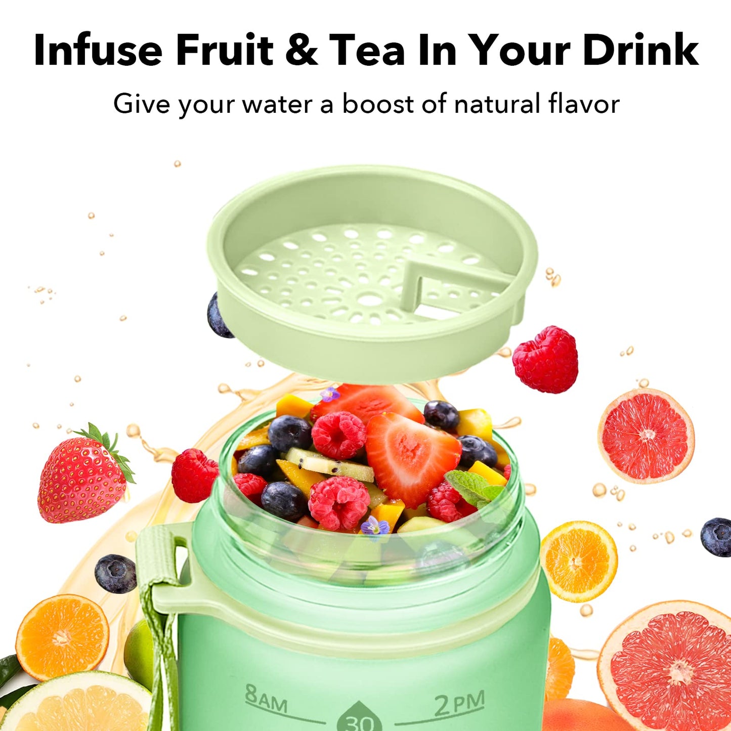 Alwager 32oz Motivational Water Bottles with Time Marker & Fruit Strainer