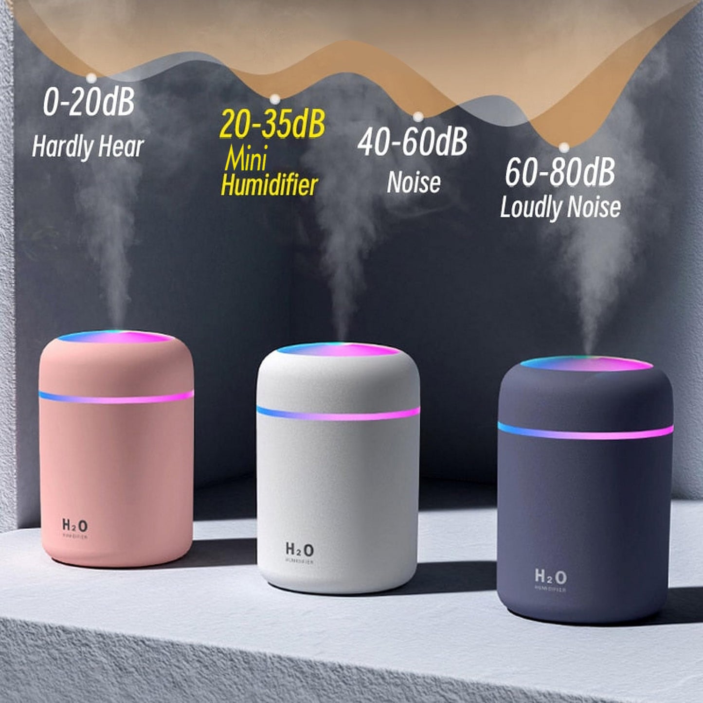 Portable Mini Humidifier, Colorful, Cool Mist, USB Powered.