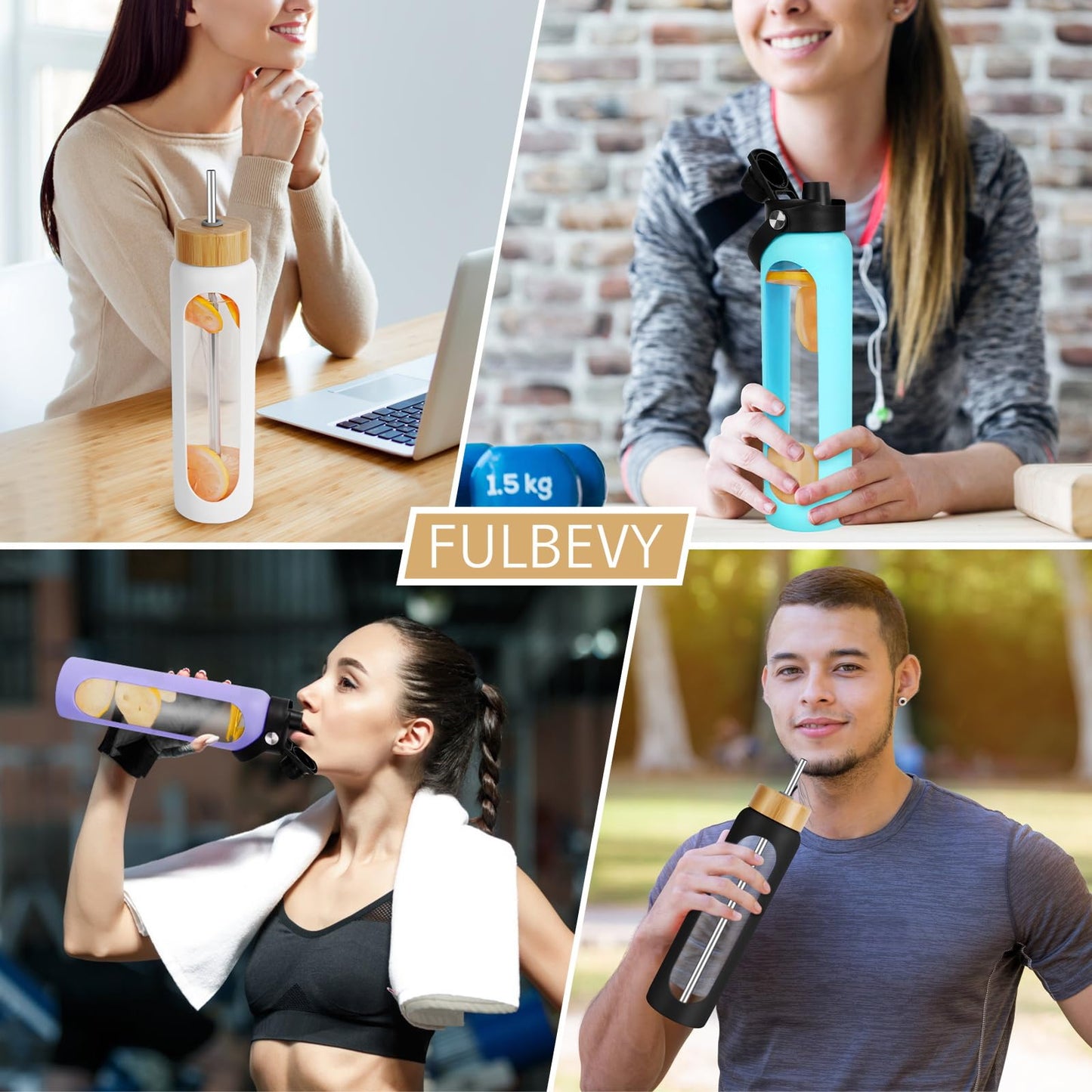 FULBEVY Glass Water Bottles 64 oz