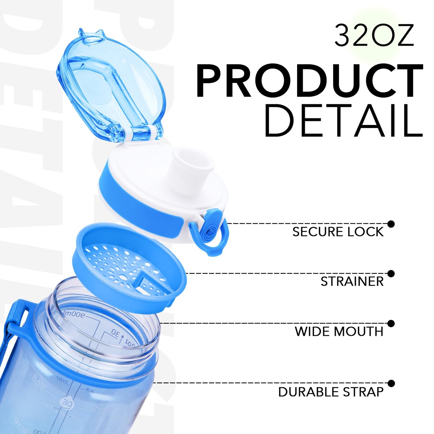 Alwager 32oz Motivational Water Bottles with Time Marker & Fruit Strainer