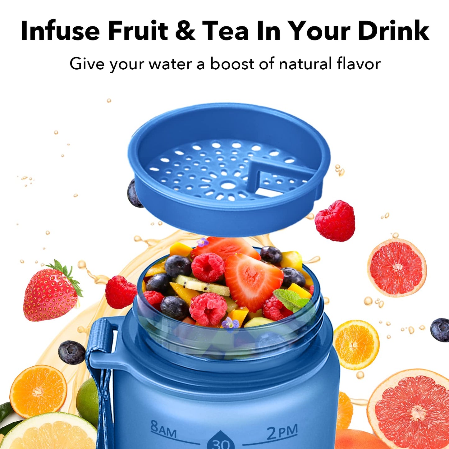 Alwager 32oz Motivational Water Bottles with Time Marker & Fruit Strainer