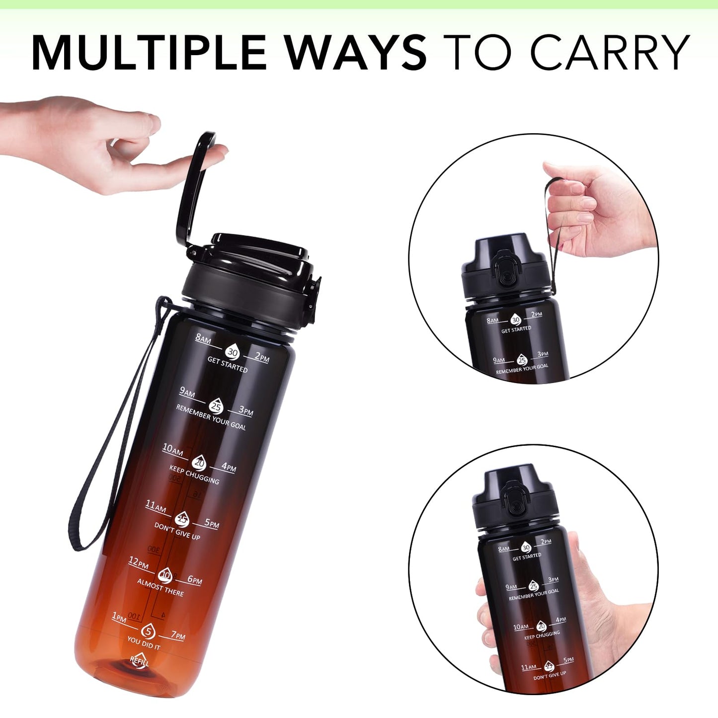 Alwager 32oz Motivational Water Bottles with Time Marker & Fruit Strainer