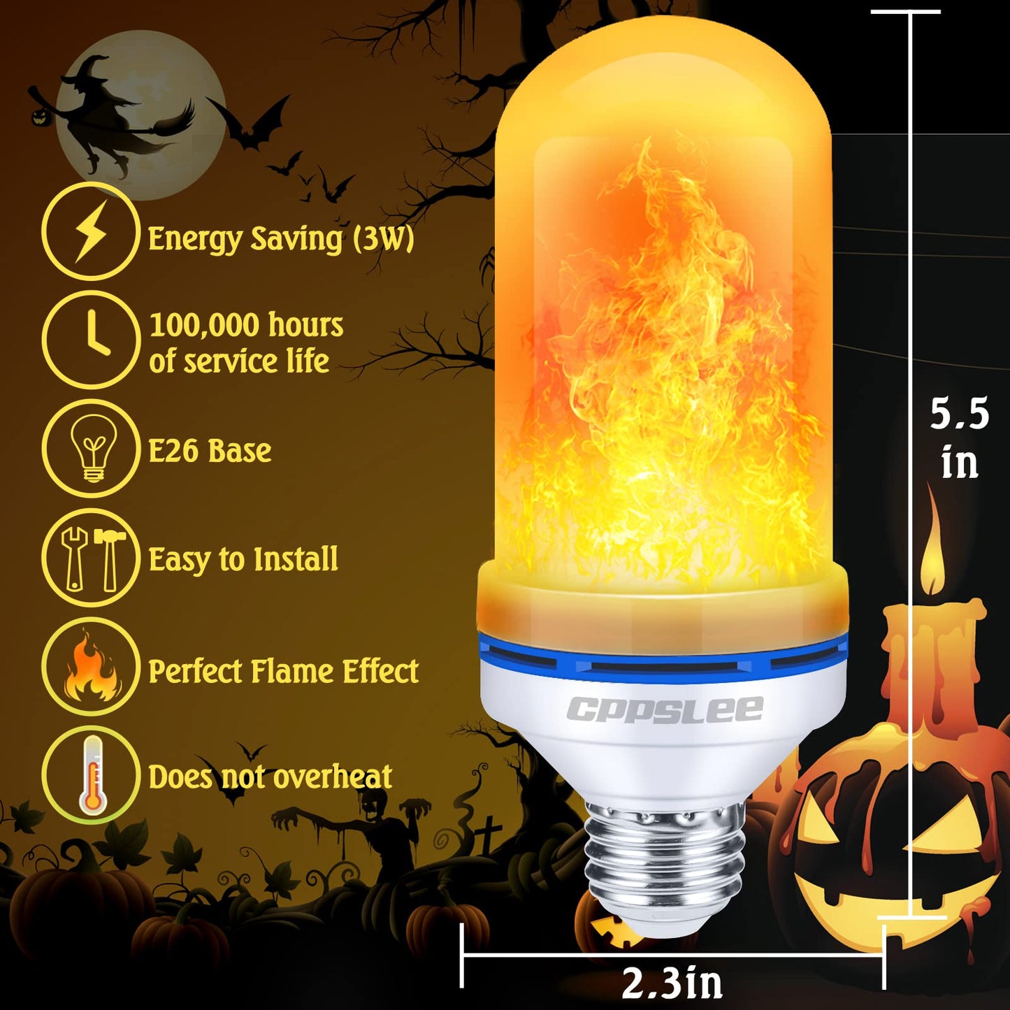LED Flame Light Bulbs β 2 Pack, 4 Modes, E26 Base