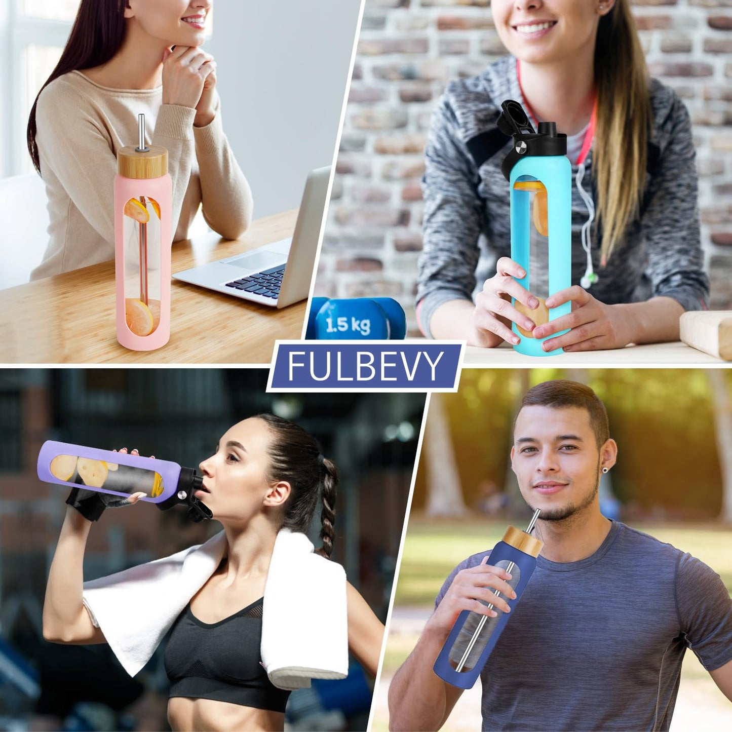 FULBEVY Glass Water Bottles 64 oz