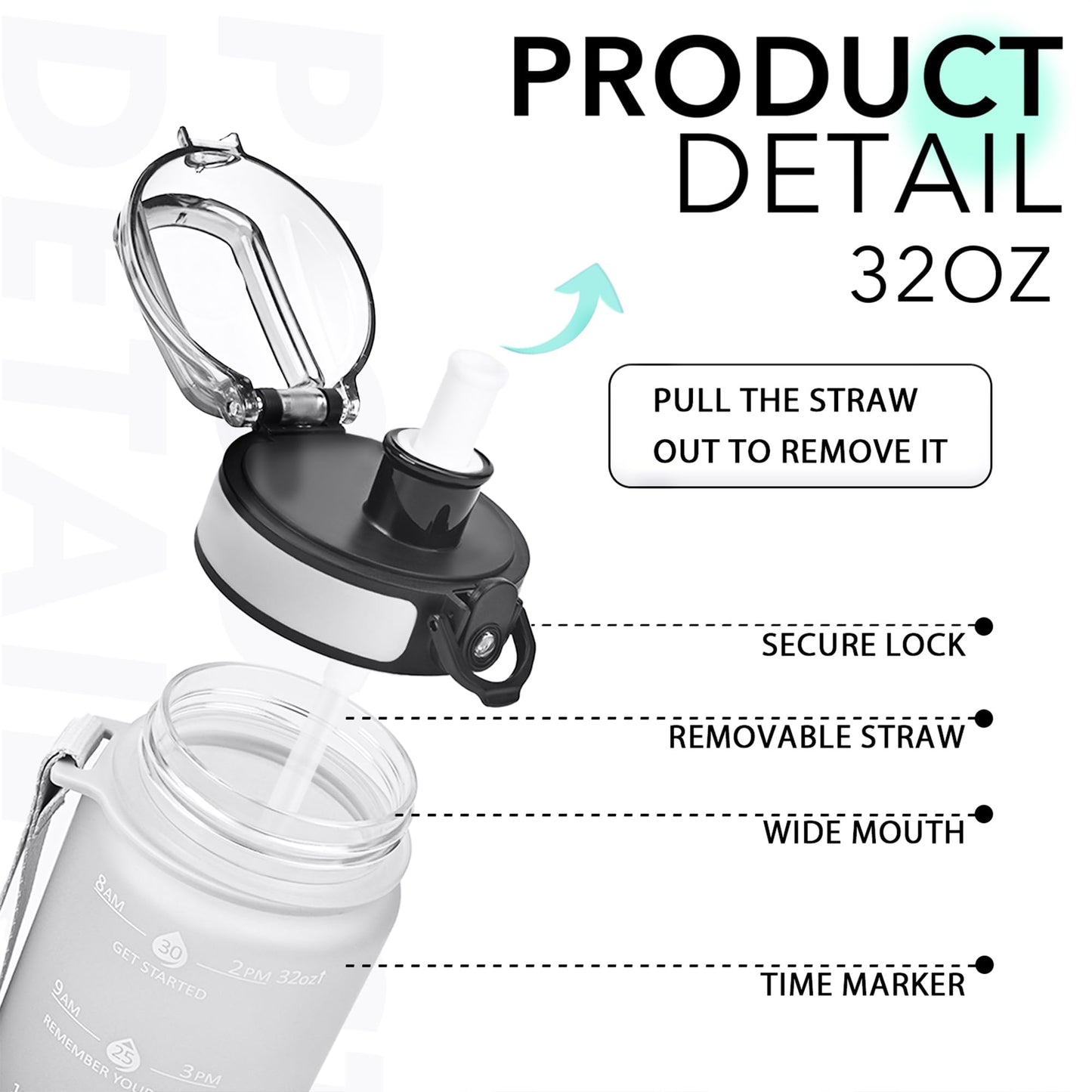Alwager 32oz Motivational Water Bottles with Time Marker & Fruit Strainer