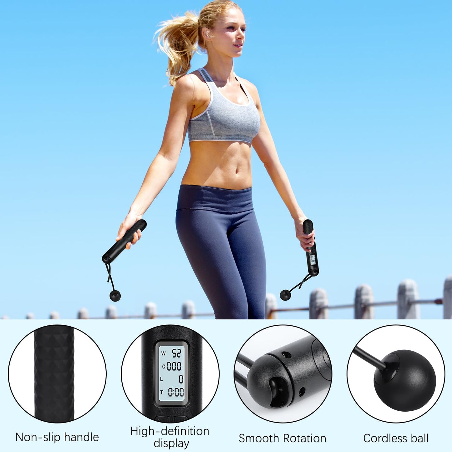 Skipping Rope with Counter, Cordless Jump Rope.