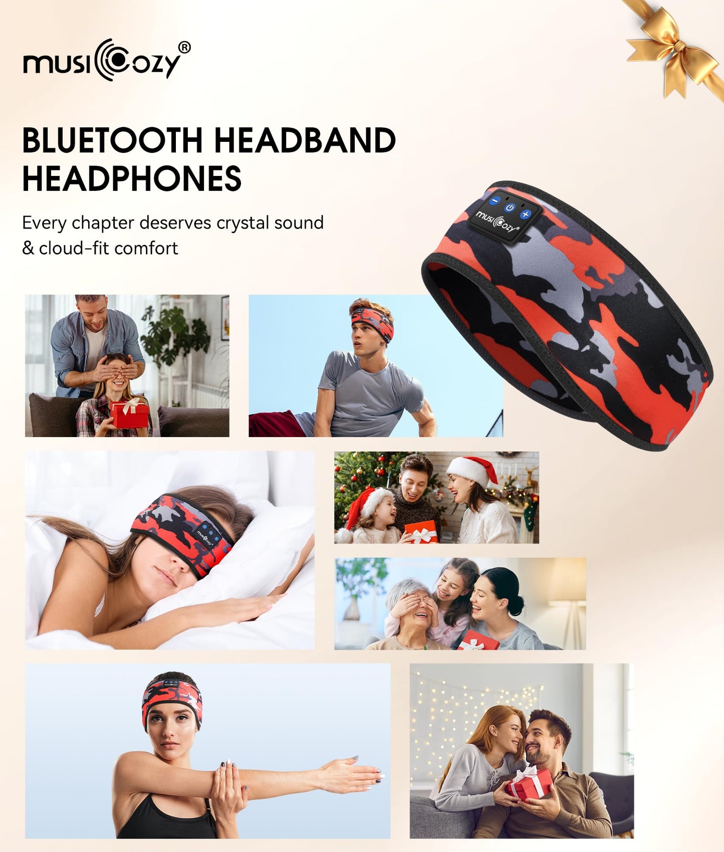 MUSICOZY Sleep Headphones Bluetooth 5.4 Headband, Wireless Earphones